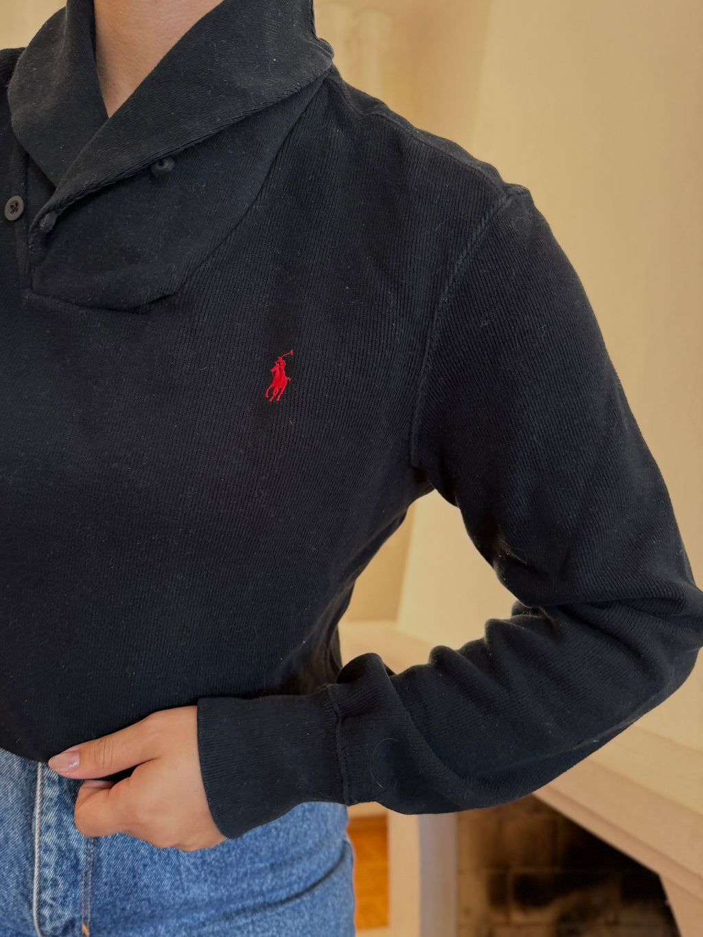 Camisola Ralph Lauren Preta Gola Xaile | Logo Vermelho Preppy Classic