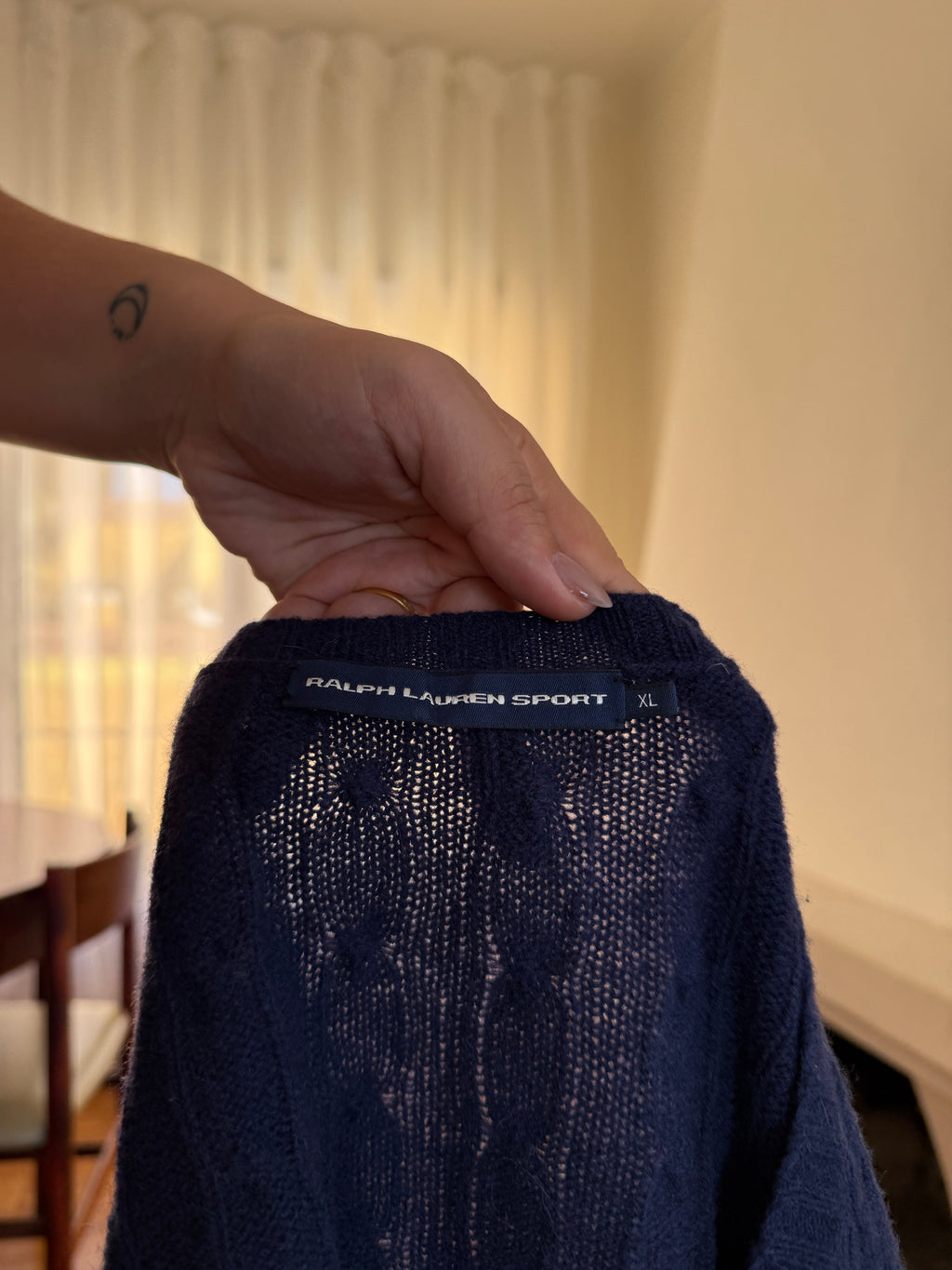 Camisola Ralph Lauren 100% Lã Azul Marinho | Tranças Decote V Preppy