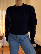 Camisola Ralph Lauren Azul Marinho Tranças Logo Bordô | Cable Knit Preppy