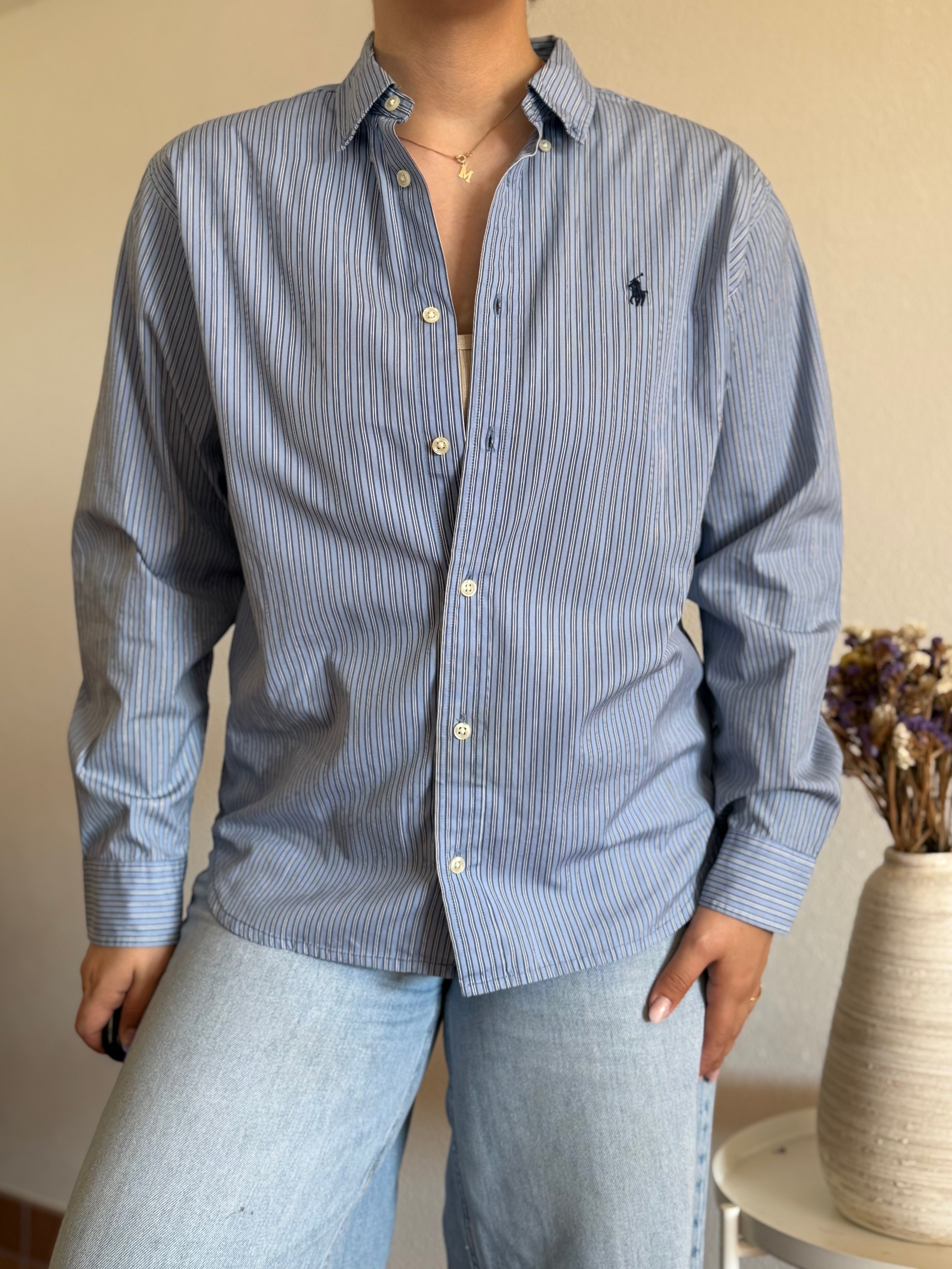 Camisa Ralph Lauren Blue Pinstripe – Vintage Youth (Fits M Adult)