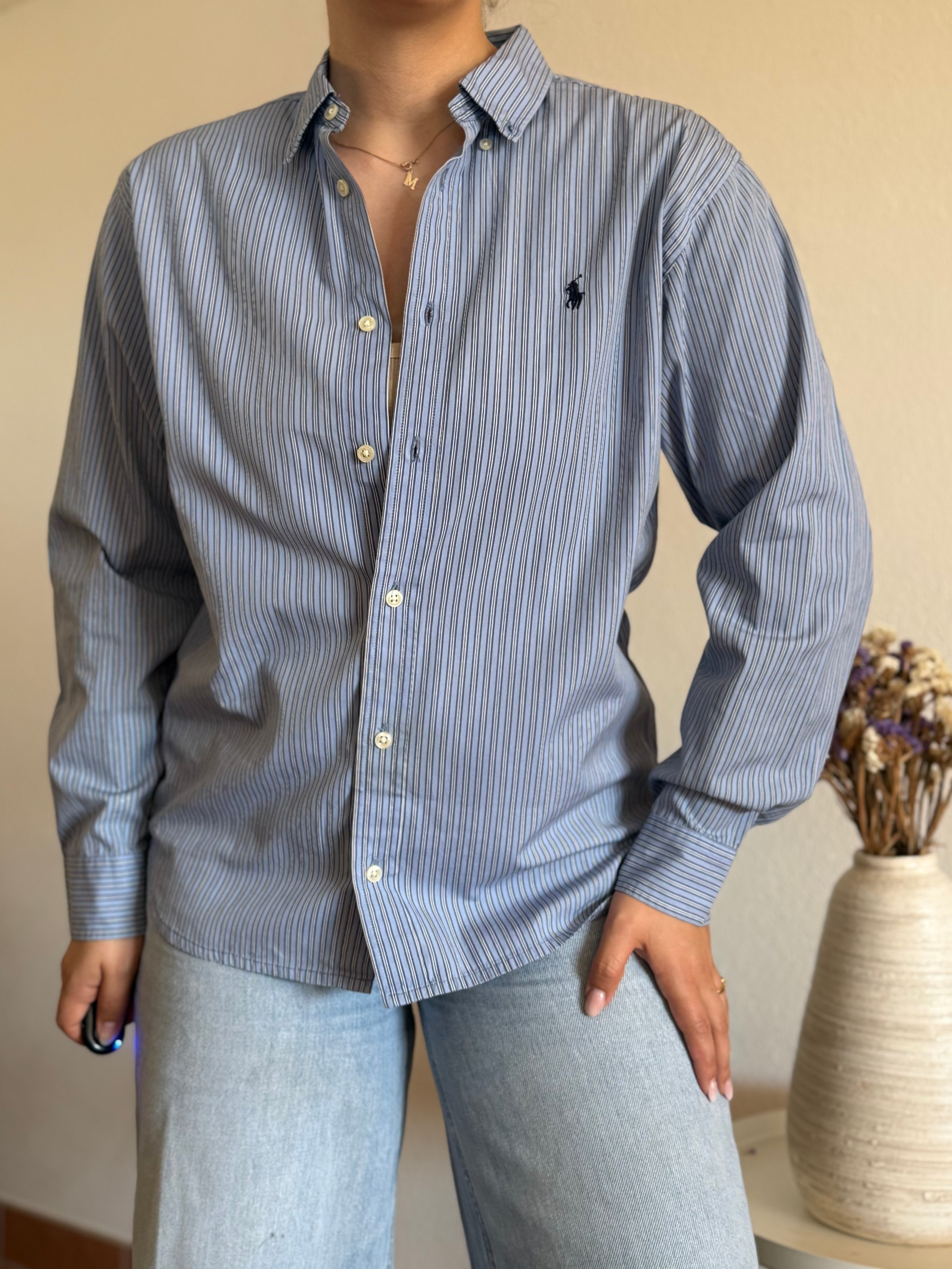 Camisa Ralph Lauren Blue Pinstripe – Vintage Youth (Fits M Adult)