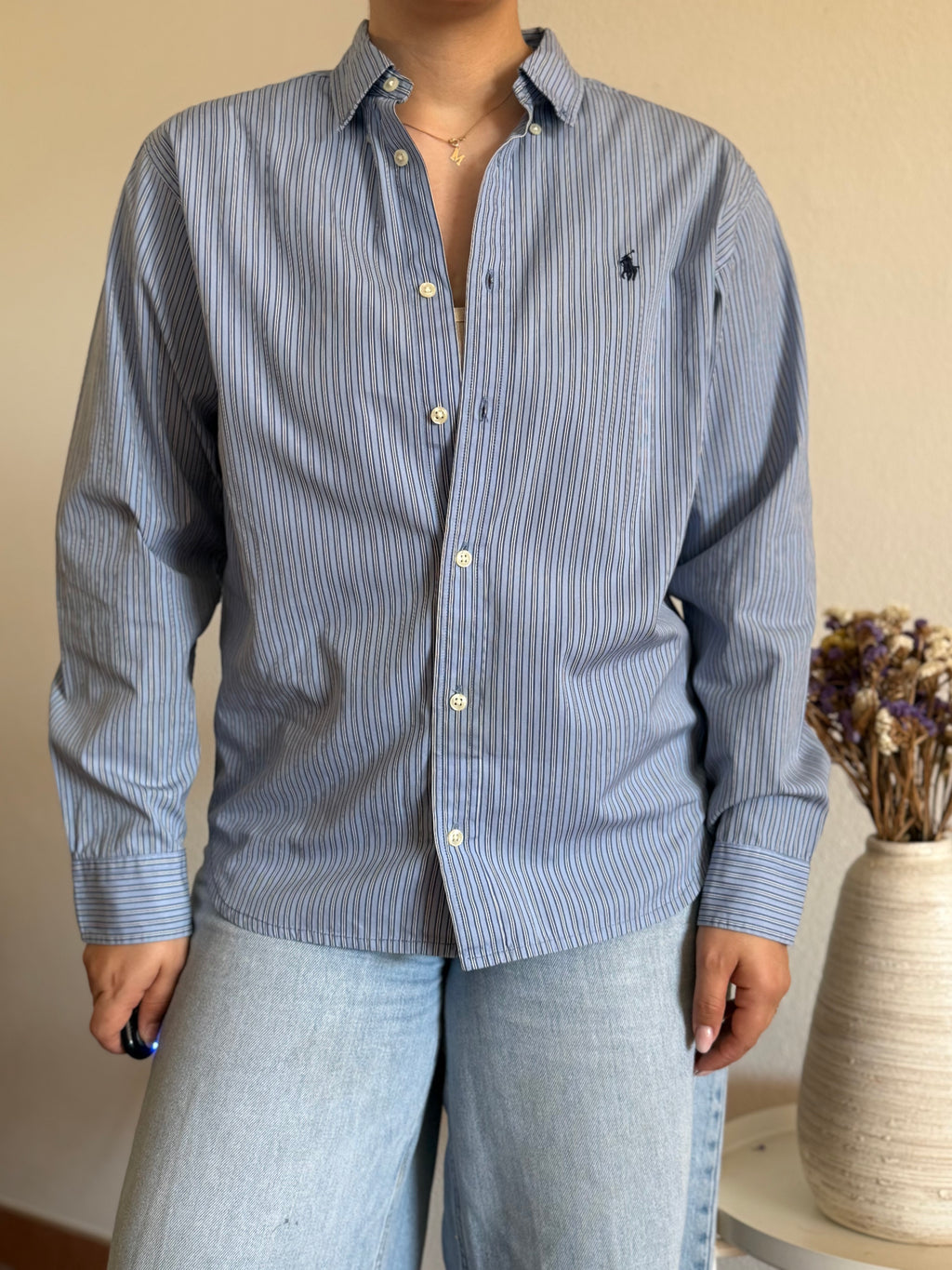 Camisa Ralph Lauren Blue Pinstripe – Vintage Youth (Fits M Adult)