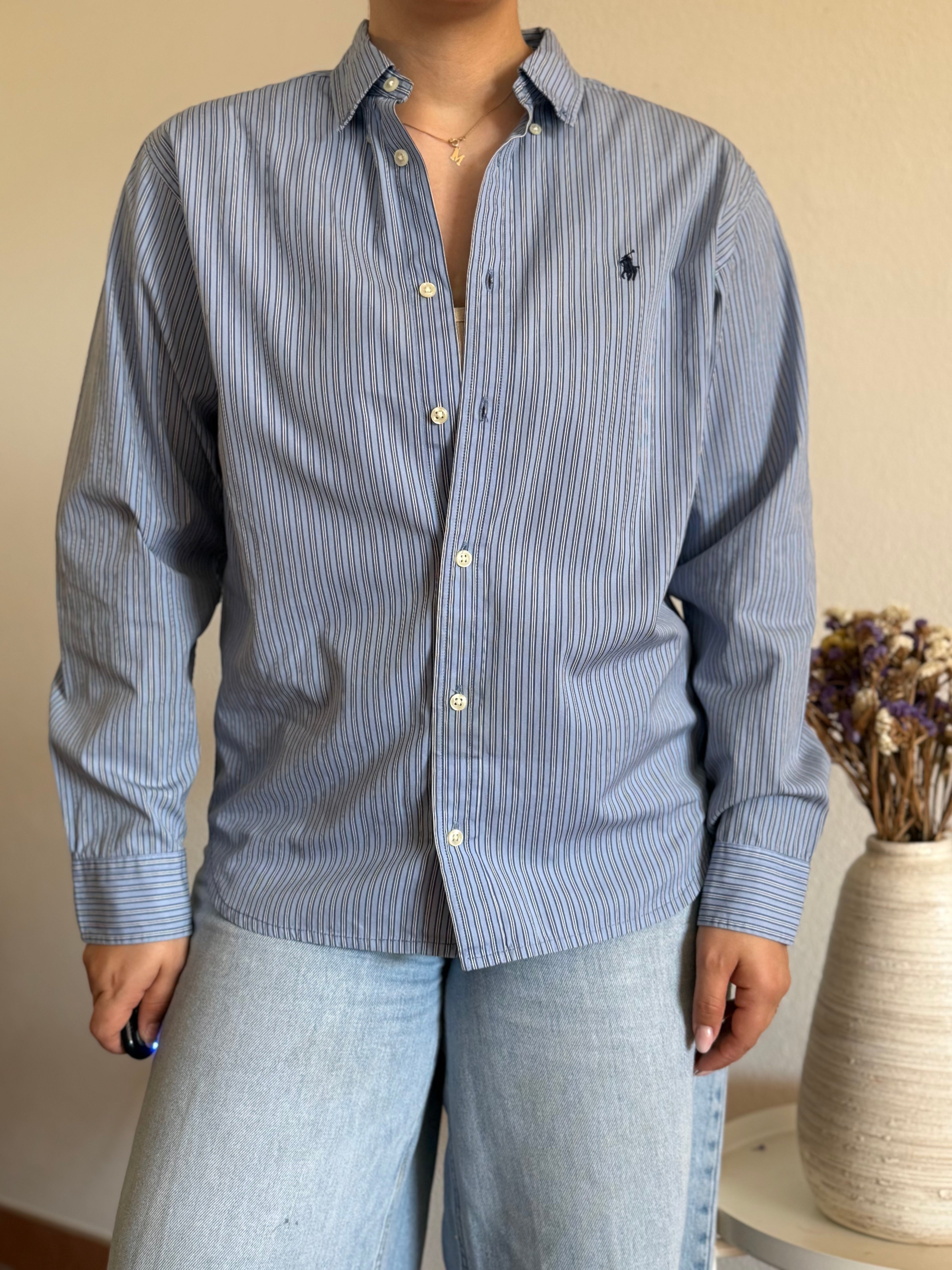 Camisa Ralph Lauren Blue Pinstripe – Vintage Youth (Fits M Adult)