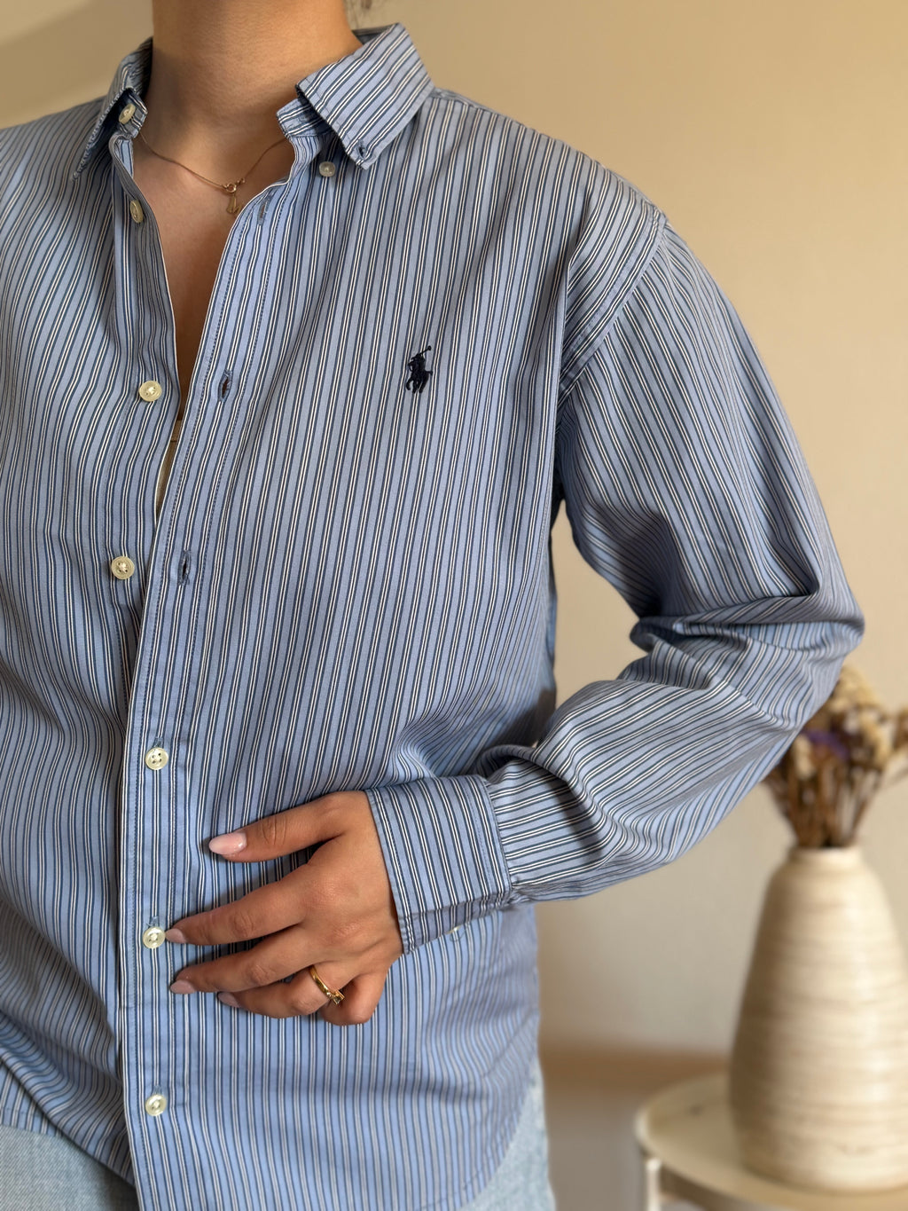 Camisa Ralph Lauren Blue Pinstripe – Vintage Youth (Fits M Adult)