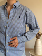Camisa Ralph Lauren Blue Pinstripe – Vintage Youth (Fits M Adult)