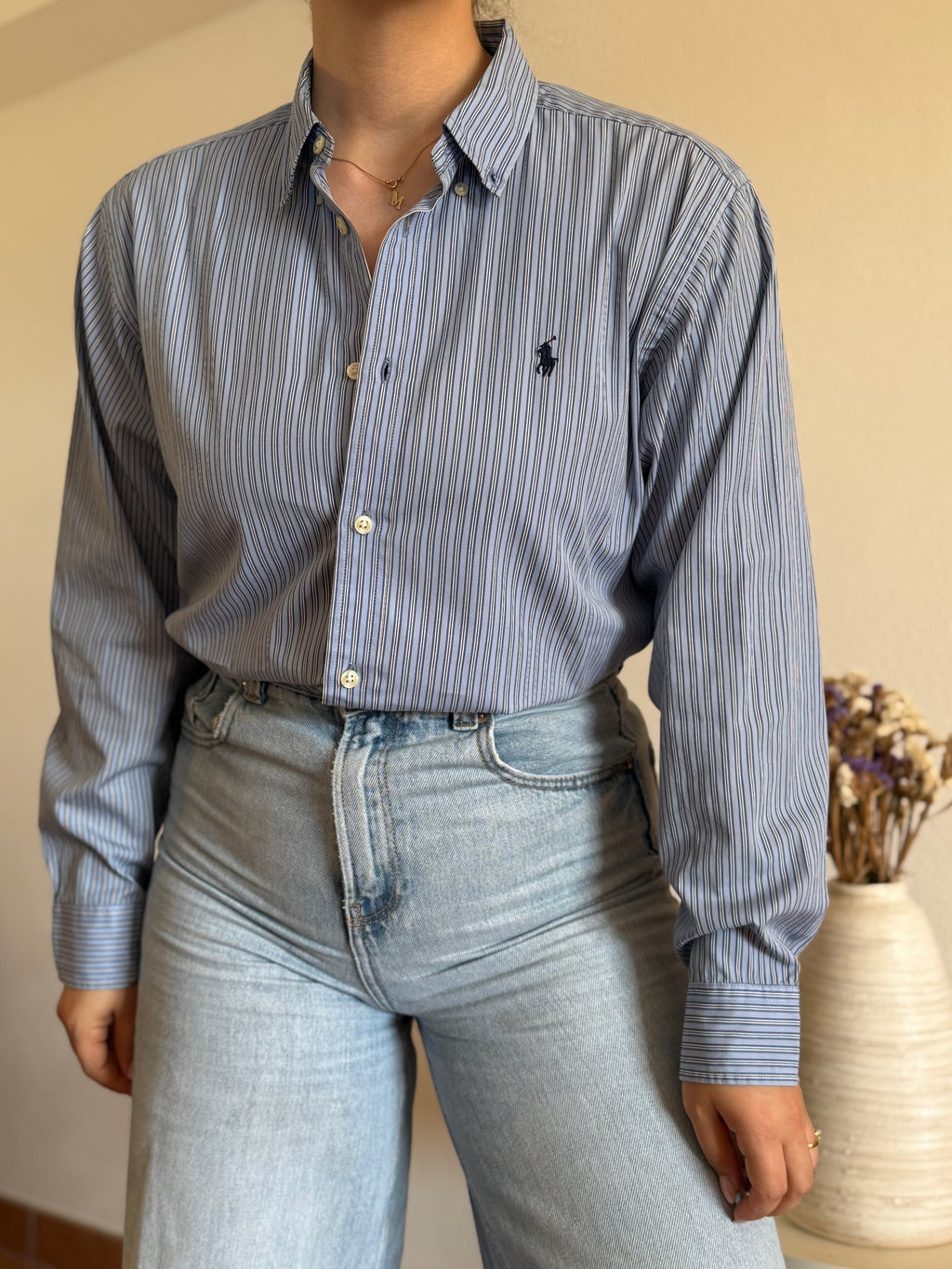 Camisa Ralph Lauren Blue Pinstripe – Vintage Youth (Fits M Adult)