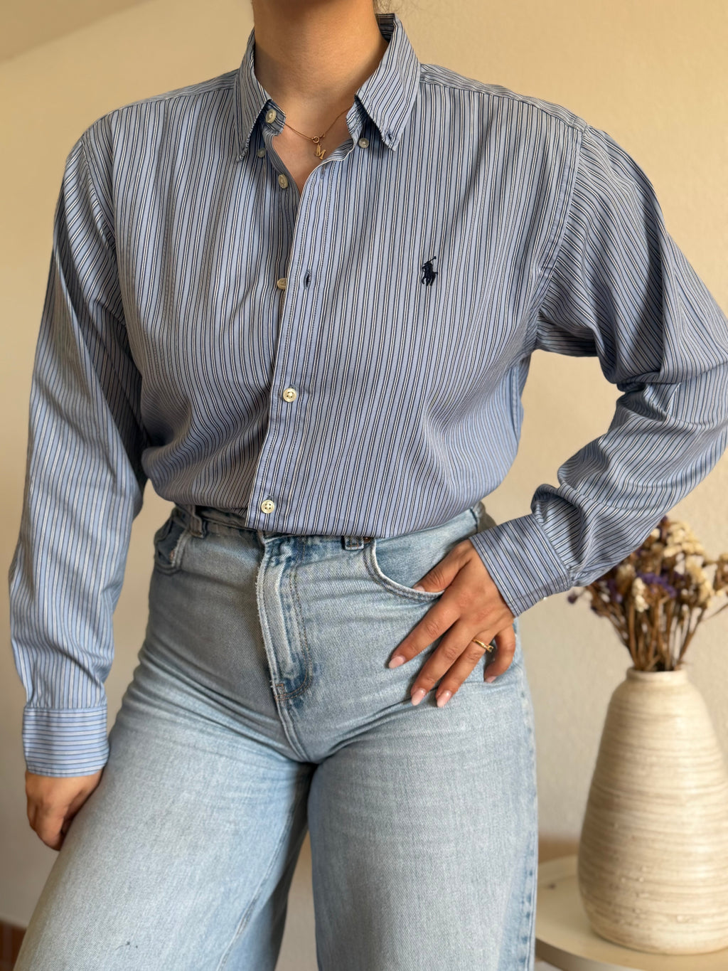 Camisa Ralph Lauren Blue Pinstripe – Vintage Youth (Fits M Adult)