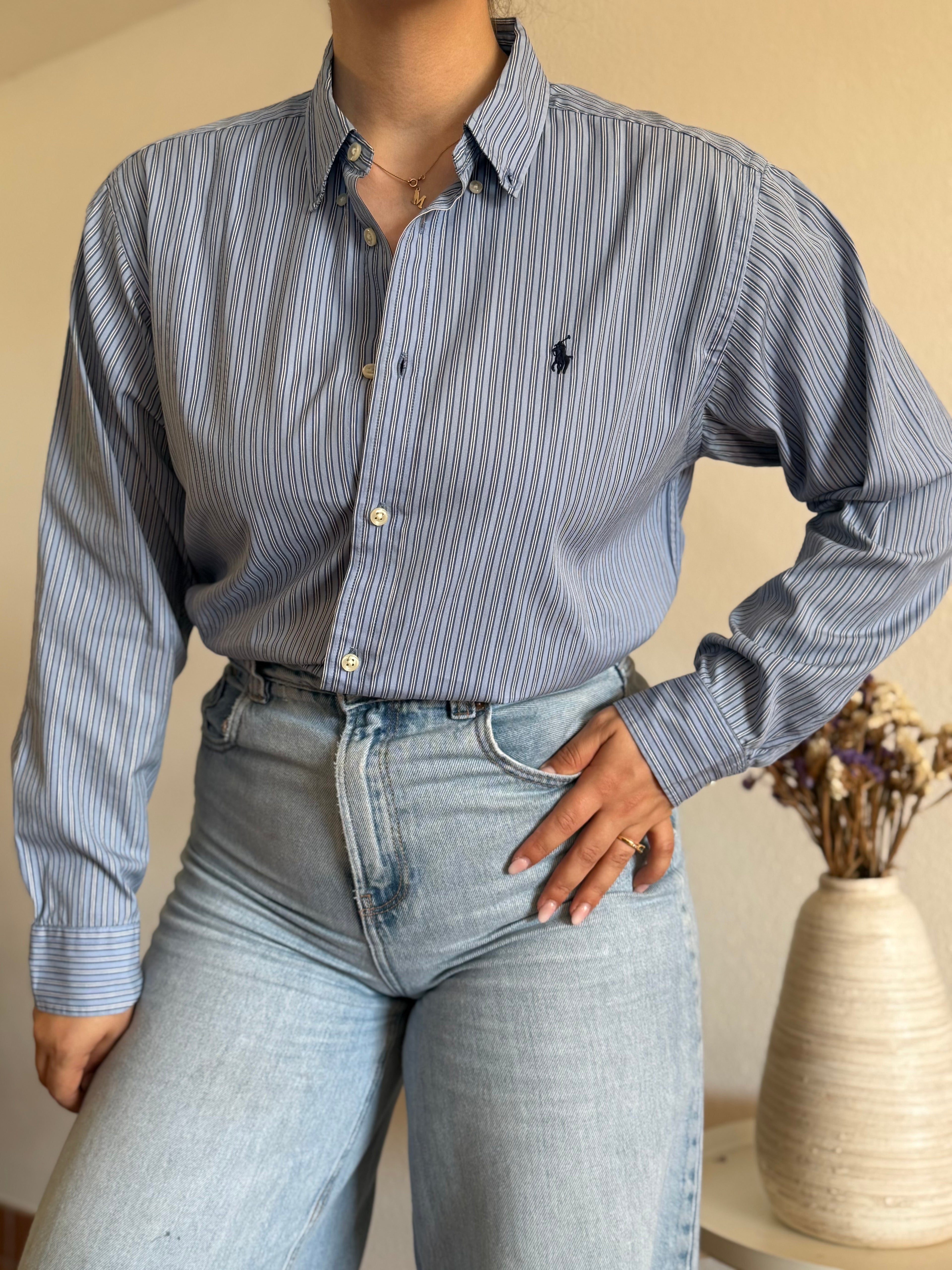 Camisa Ralph Lauren Blue Pinstripe – Vintage Youth (Fits M Adult)