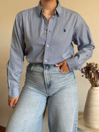 Camisa Ralph Lauren Blue Pinstripe – Vintage Youth (Fits M Adult)
