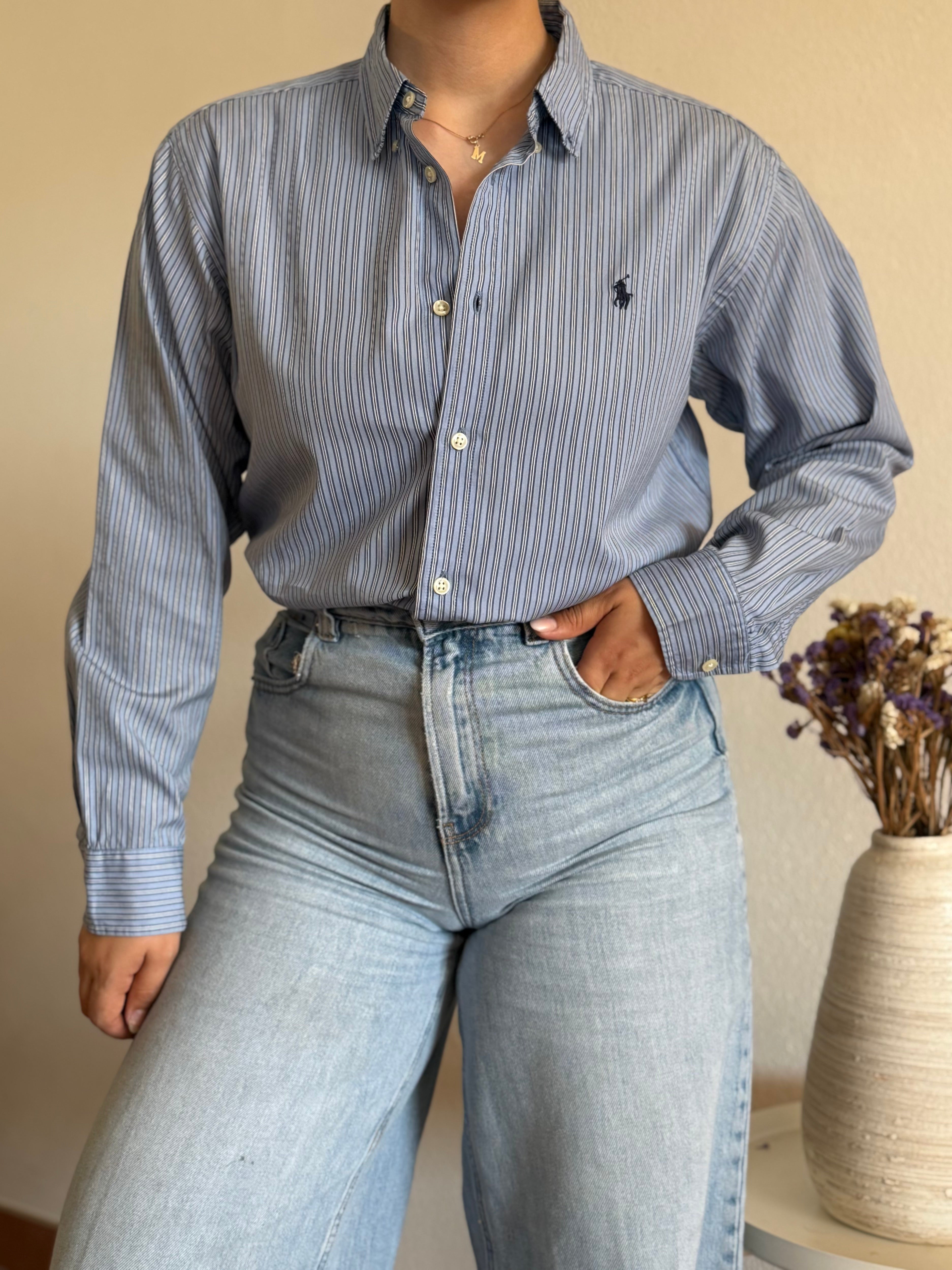 Camisa Ralph Lauren Blue Pinstripe – Vintage Youth (Fits M Adult)