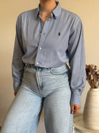 Camisa Ralph Lauren Blue Pinstripe – Vintage Youth (Fits M Adult)
