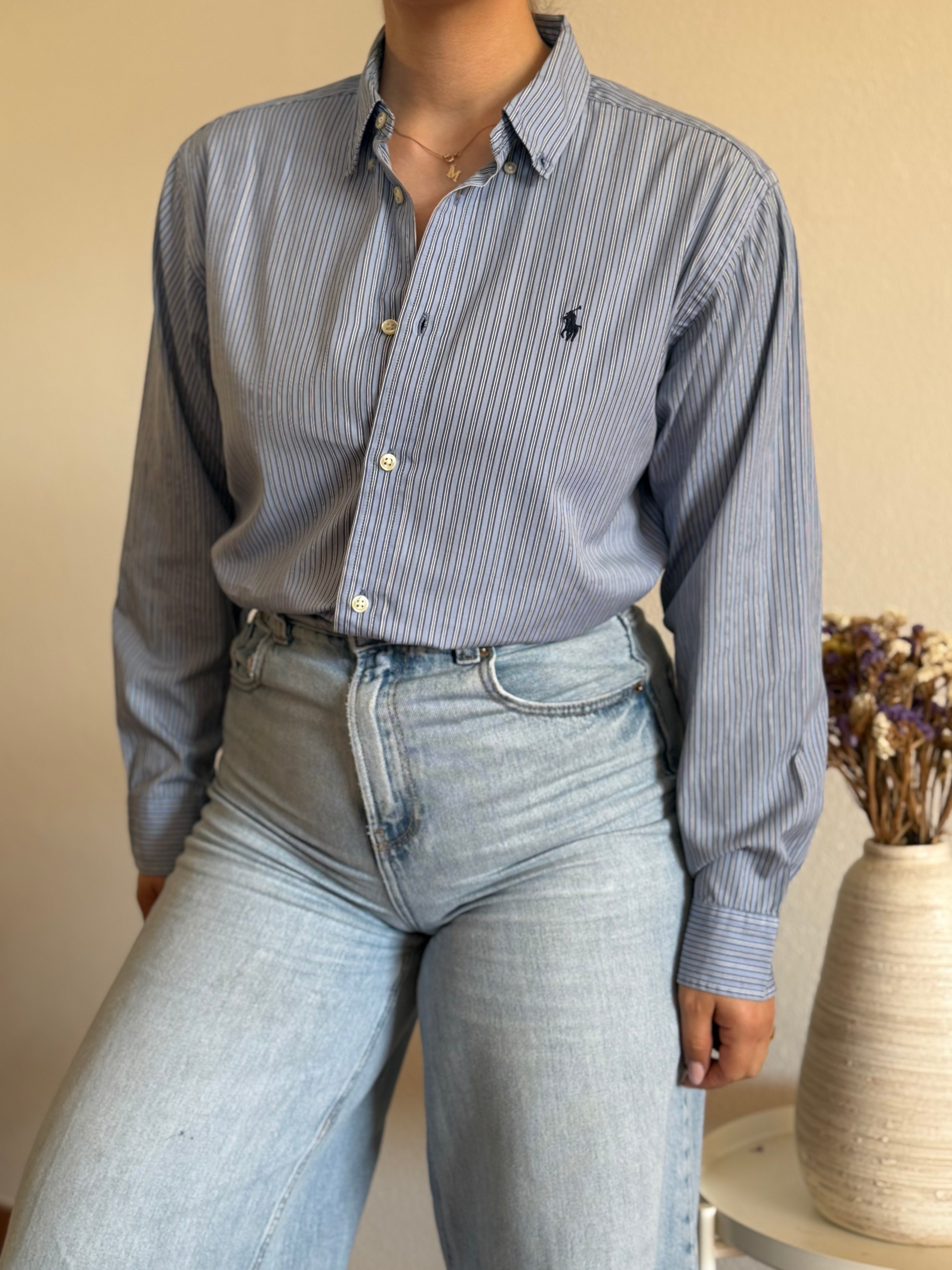 Camisa Ralph Lauren Blue Pinstripe – Vintage Youth (Fits M Adult)