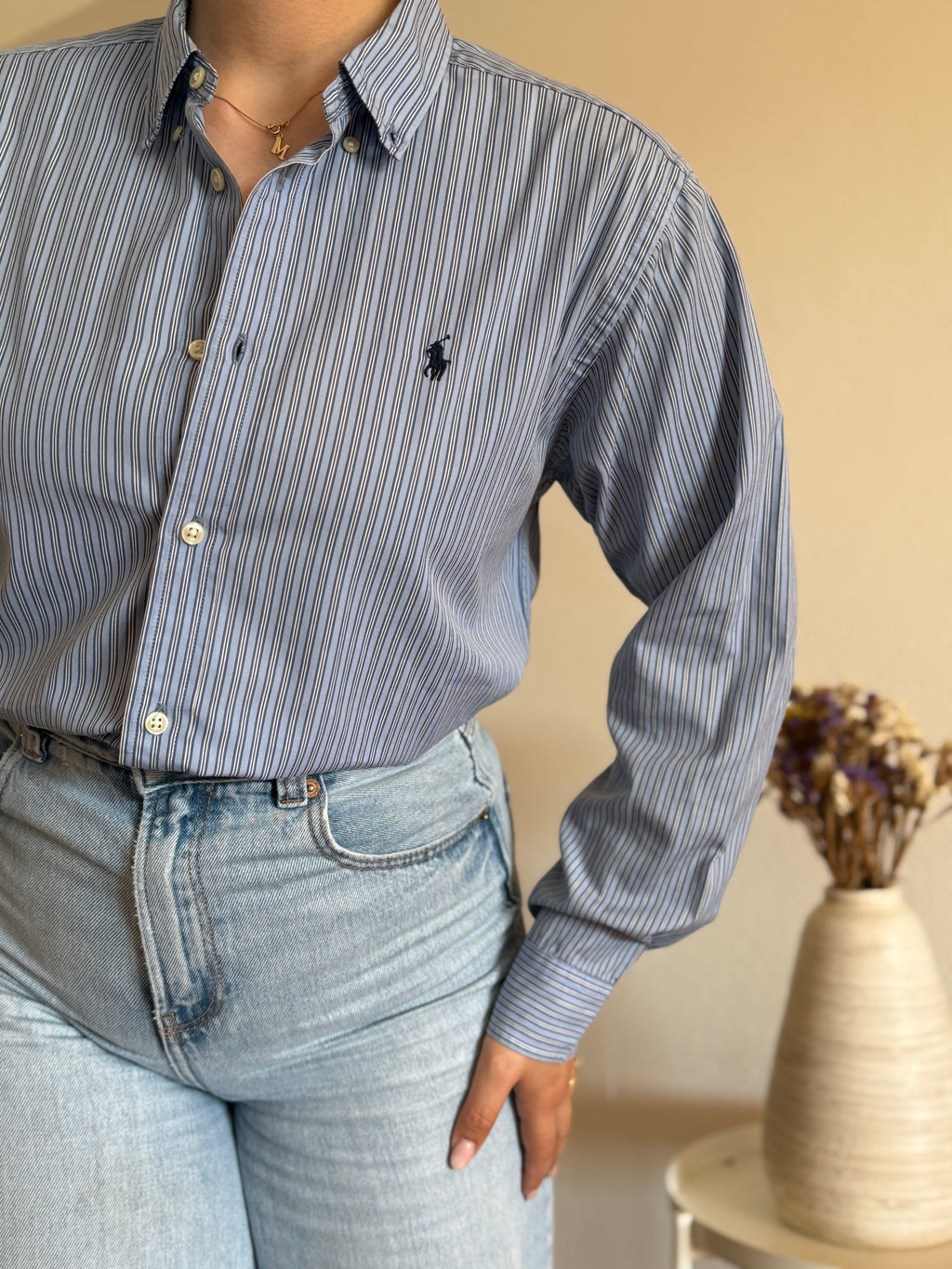 Camisa Ralph Lauren Blue Pinstripe – Vintage Youth (Fits M Adult)