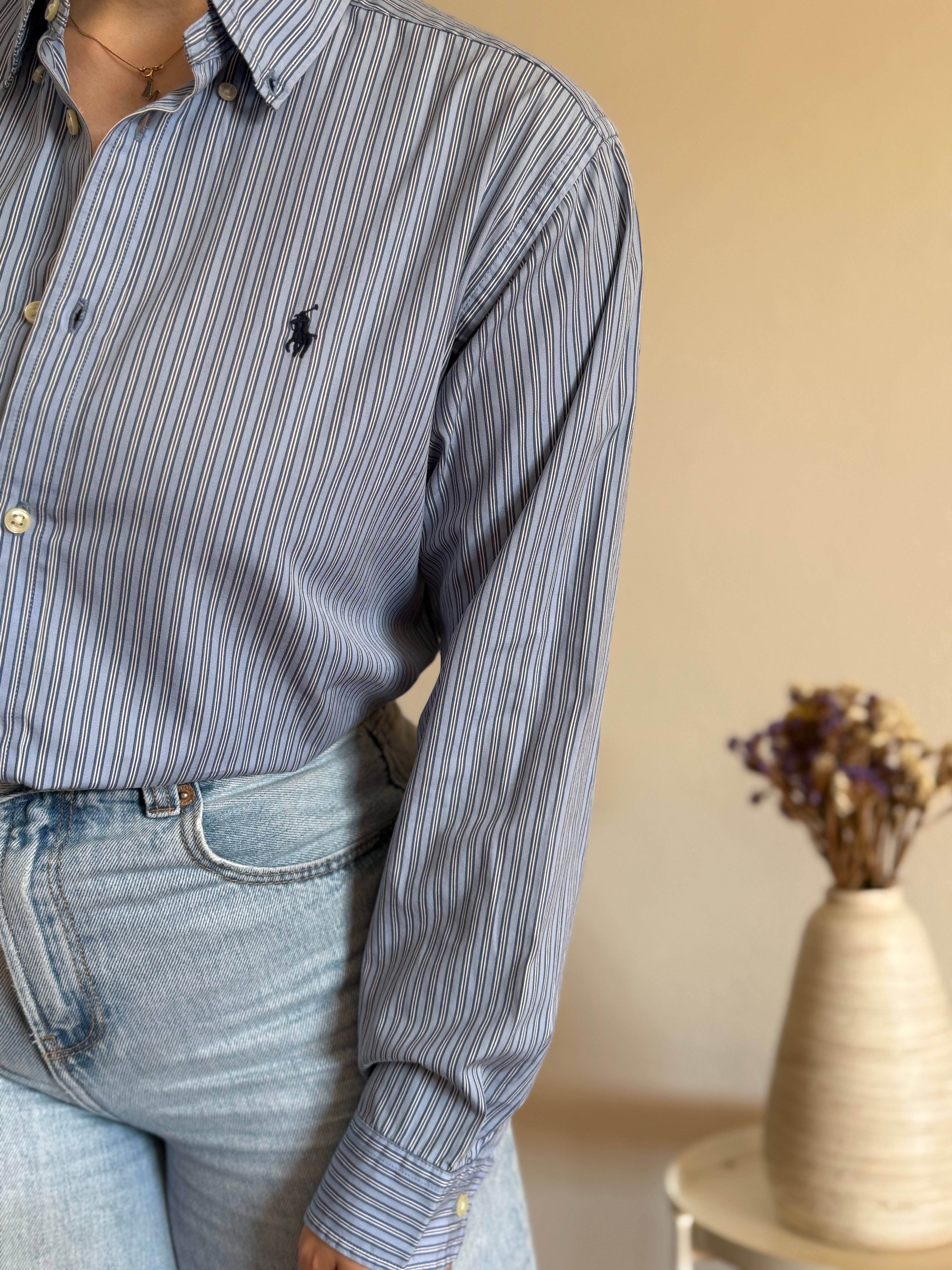 Camisa Ralph Lauren Blue Pinstripe – Vintage Youth (Fits M Adult)