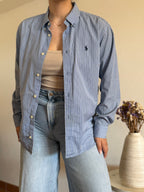 Camisa Ralph Lauren Blue Pinstripe – Vintage Youth (Fits M Adult)