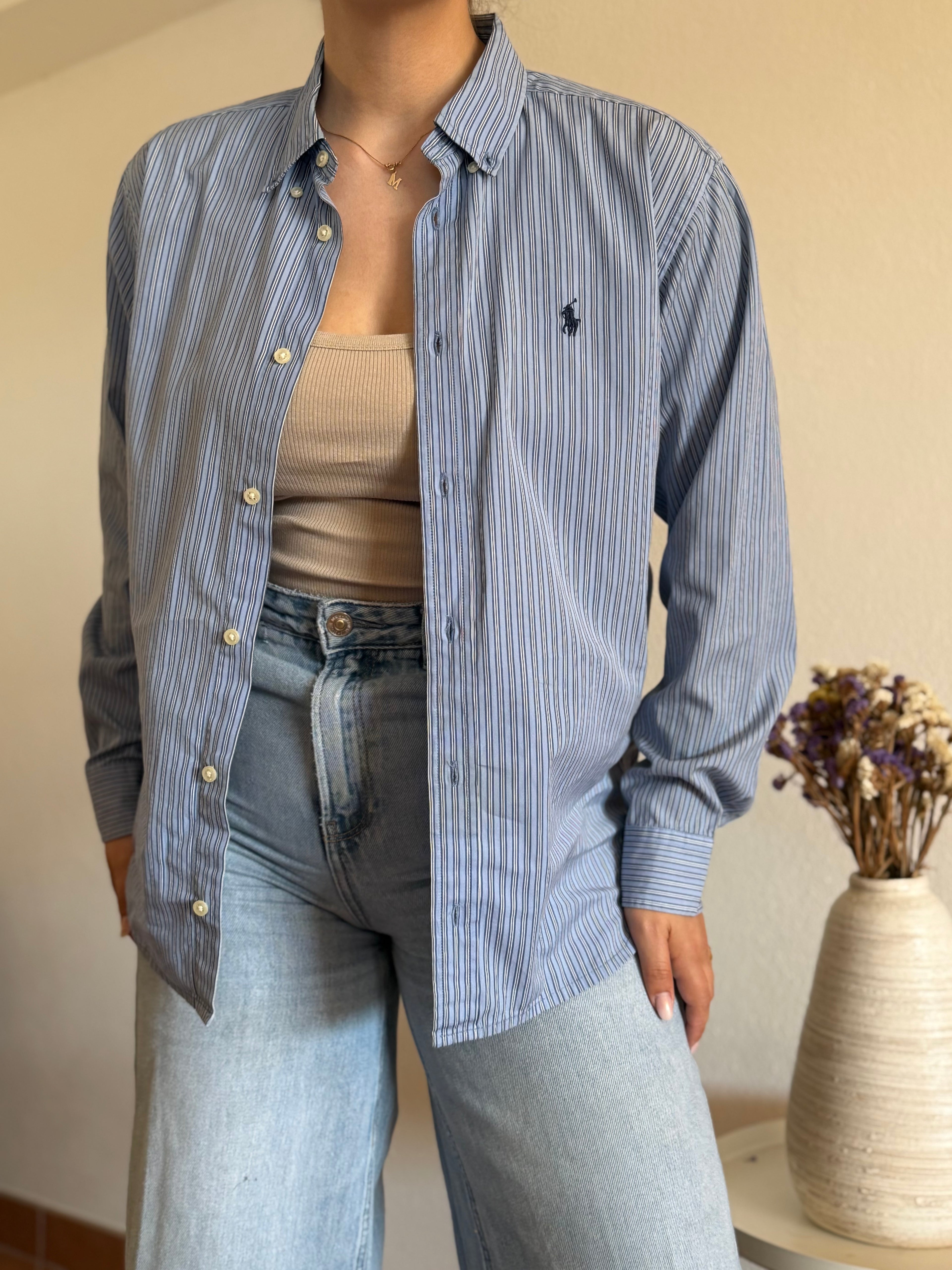 Camisa Ralph Lauren Blue Pinstripe – Vintage Youth (Fits M Adult)