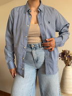 Camisa Ralph Lauren Blue Pinstripe – Vintage Youth (Fits M Adult)