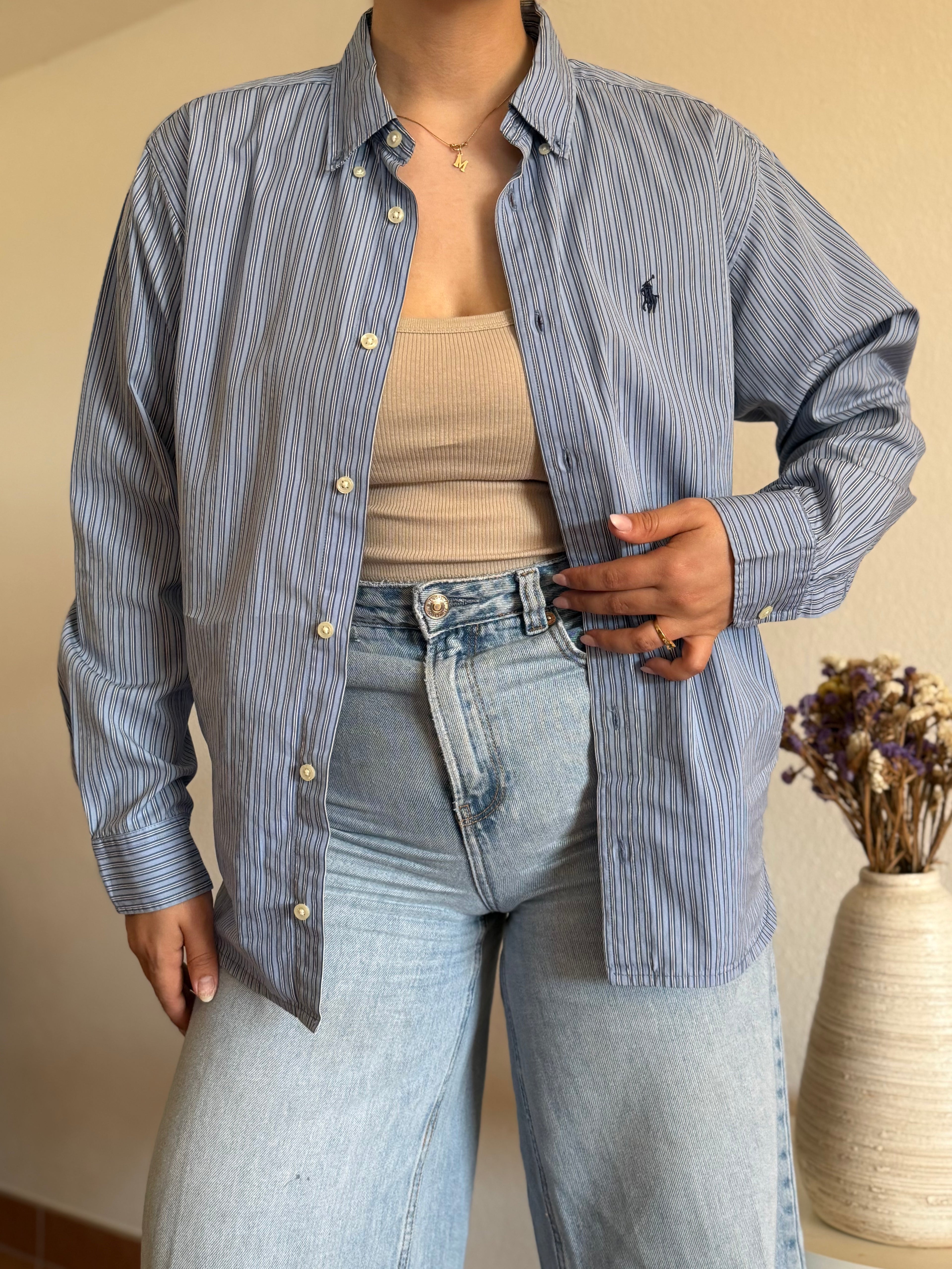 Camisa Ralph Lauren Blue Pinstripe – Vintage Youth (Fits M Adult)