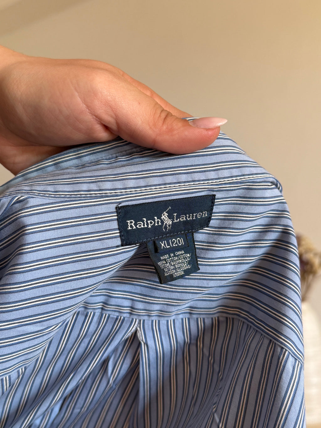 Camisa Ralph Lauren Blue Pinstripe – Vintage Youth (Fits M Adult)