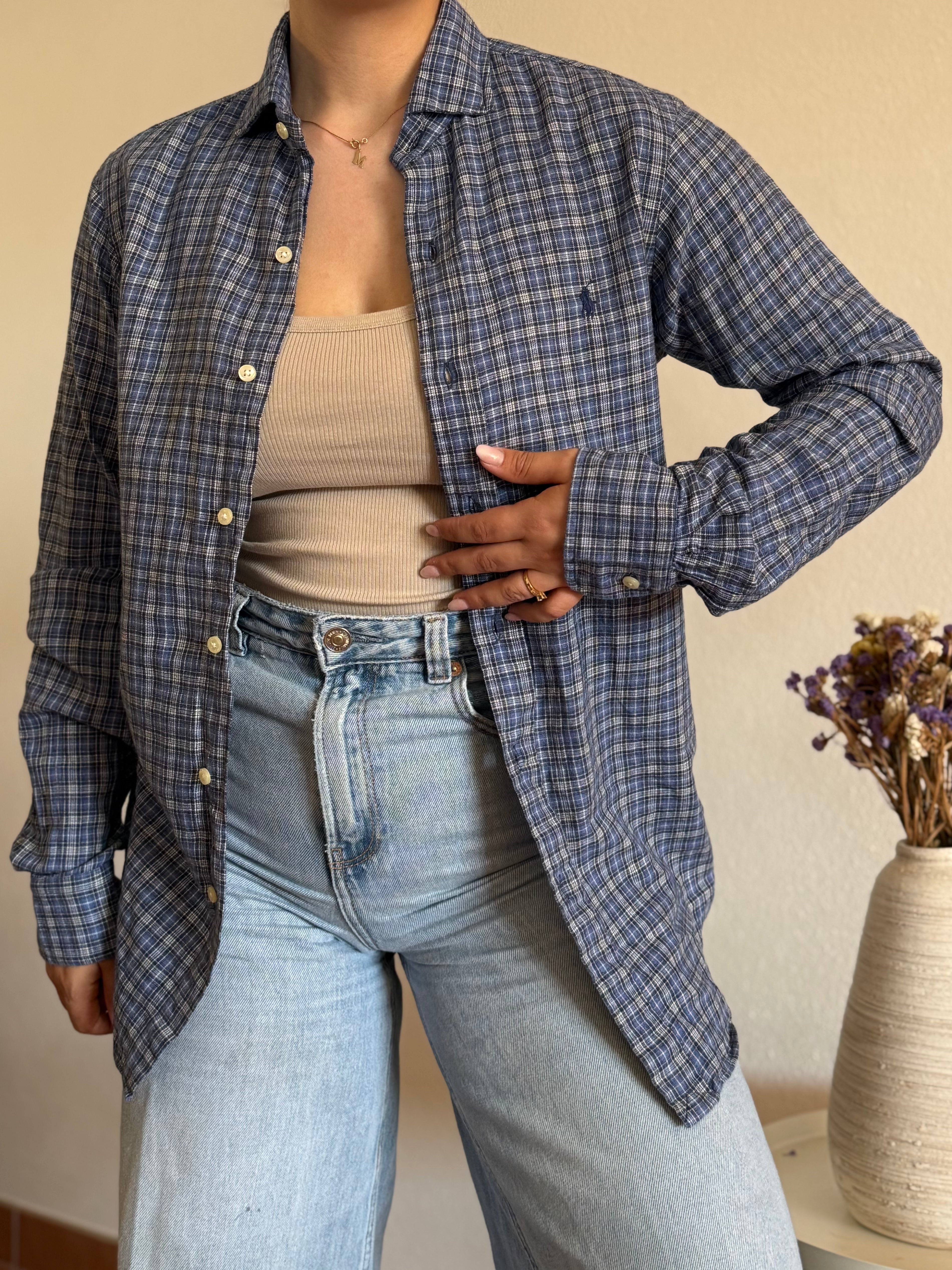 Camisa Polo Ralph Lauren Blue Plaid – Custom Fit (Vintage)