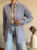 Camisa Polo Ralph Lauren Blue Micro-Pinstripe – Slim Fit (Vintage)