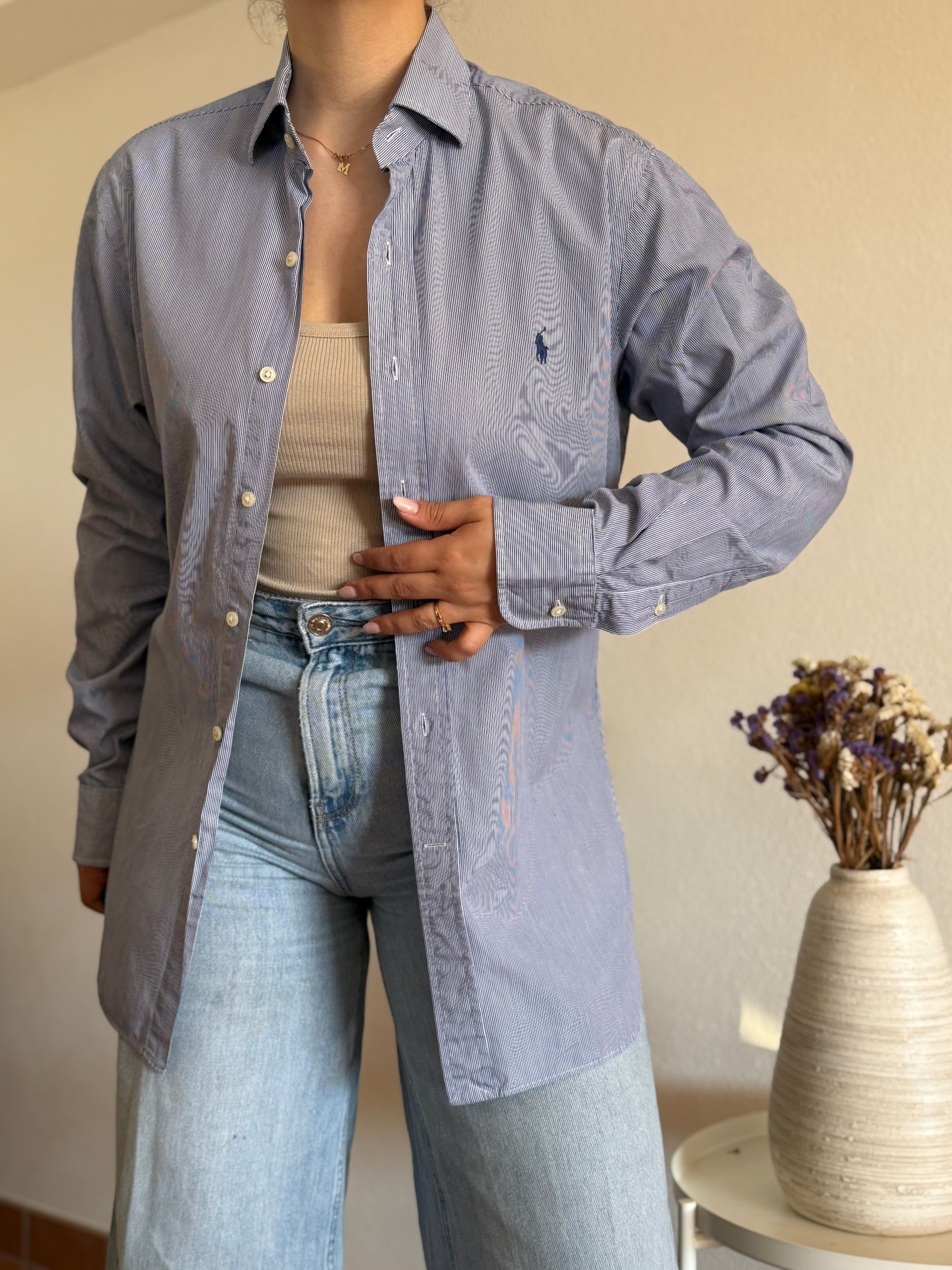 Camisa Polo Ralph Lauren Blue Micro-Pinstripe – Slim Fit (Vintage)