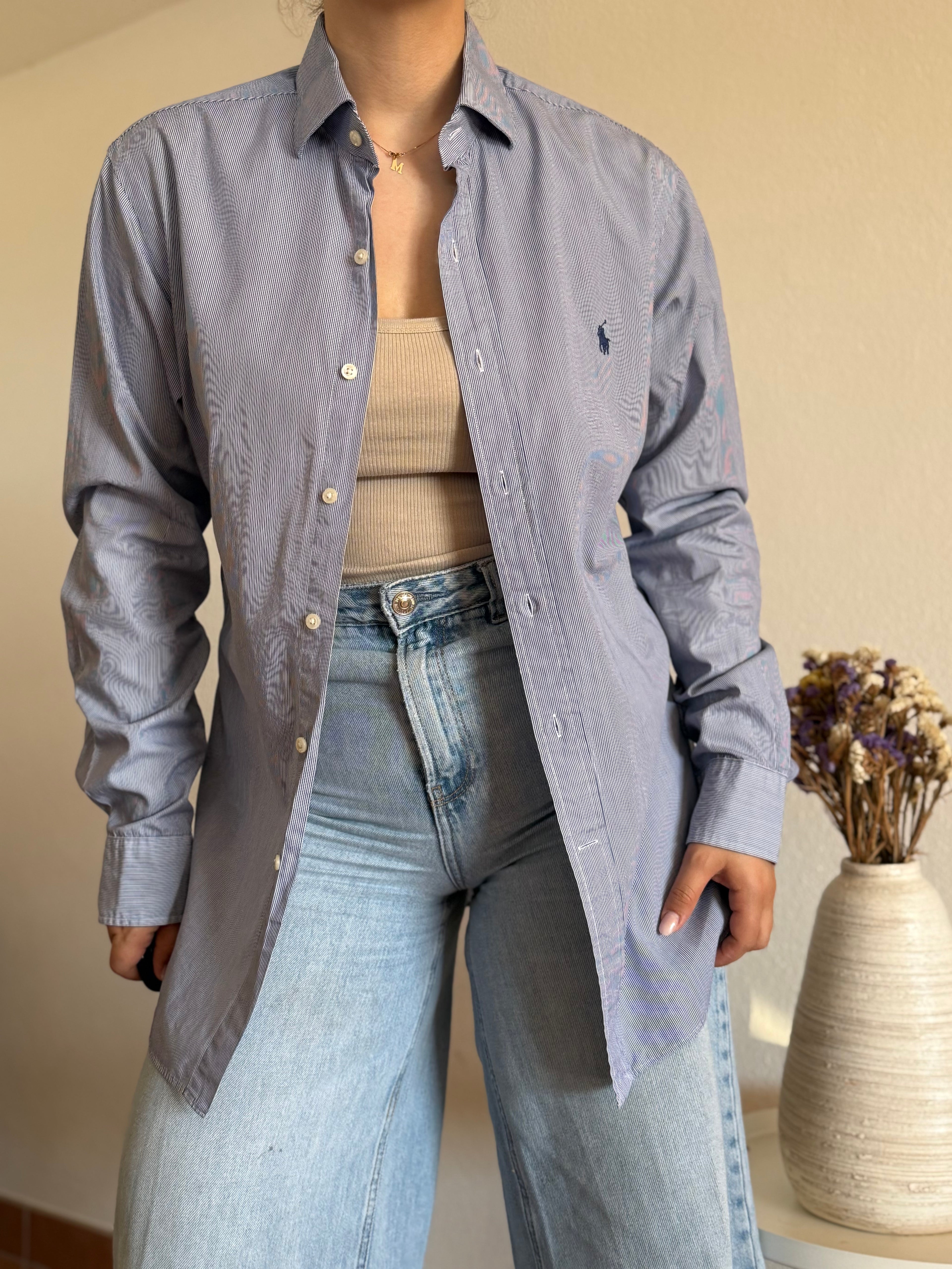 Camisa Polo Ralph Lauren Blue Micro-Pinstripe – Slim Fit (Vintage)