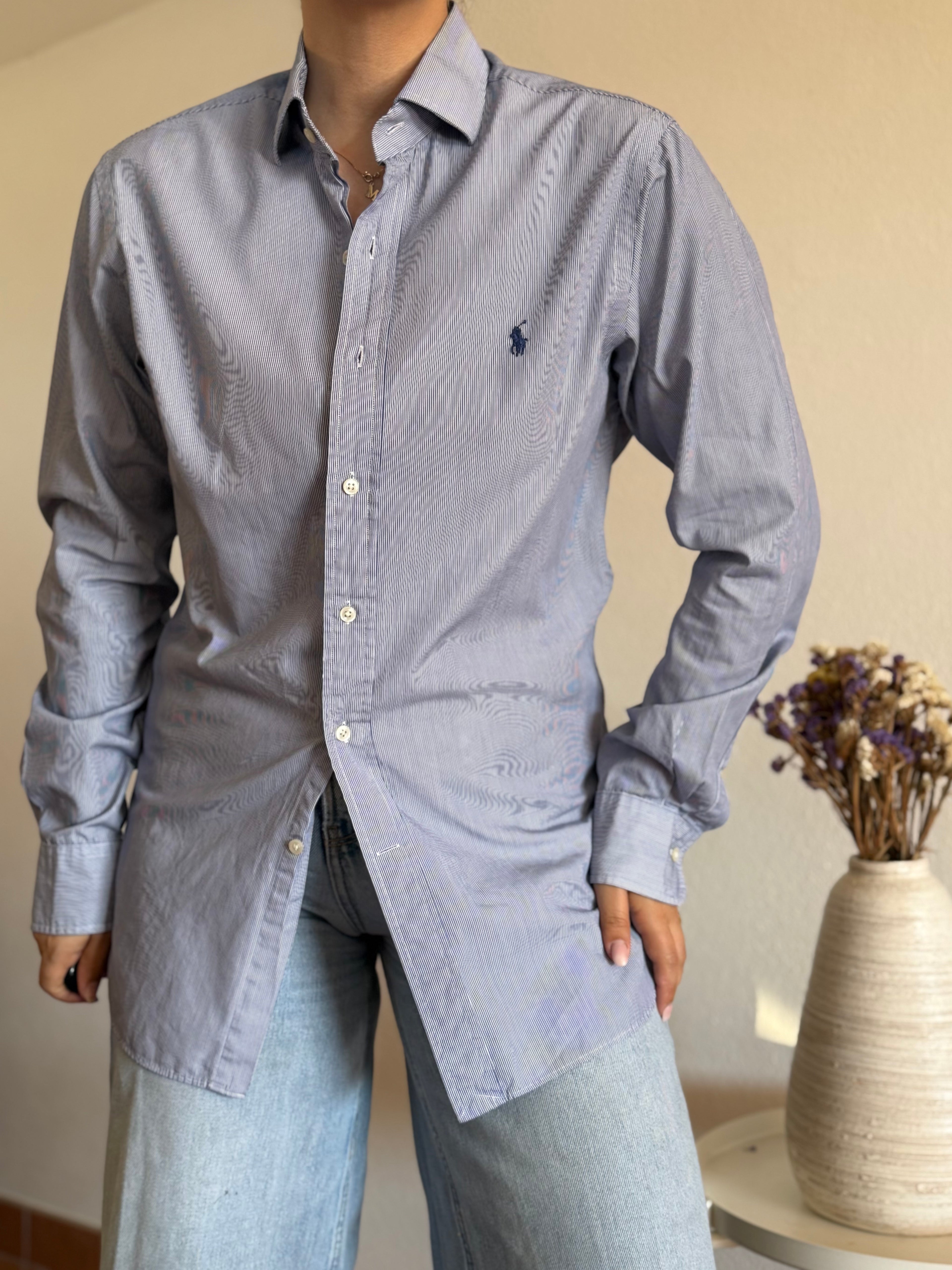 Camisa Polo Ralph Lauren Blue Micro-Pinstripe – Slim Fit (Vintage)