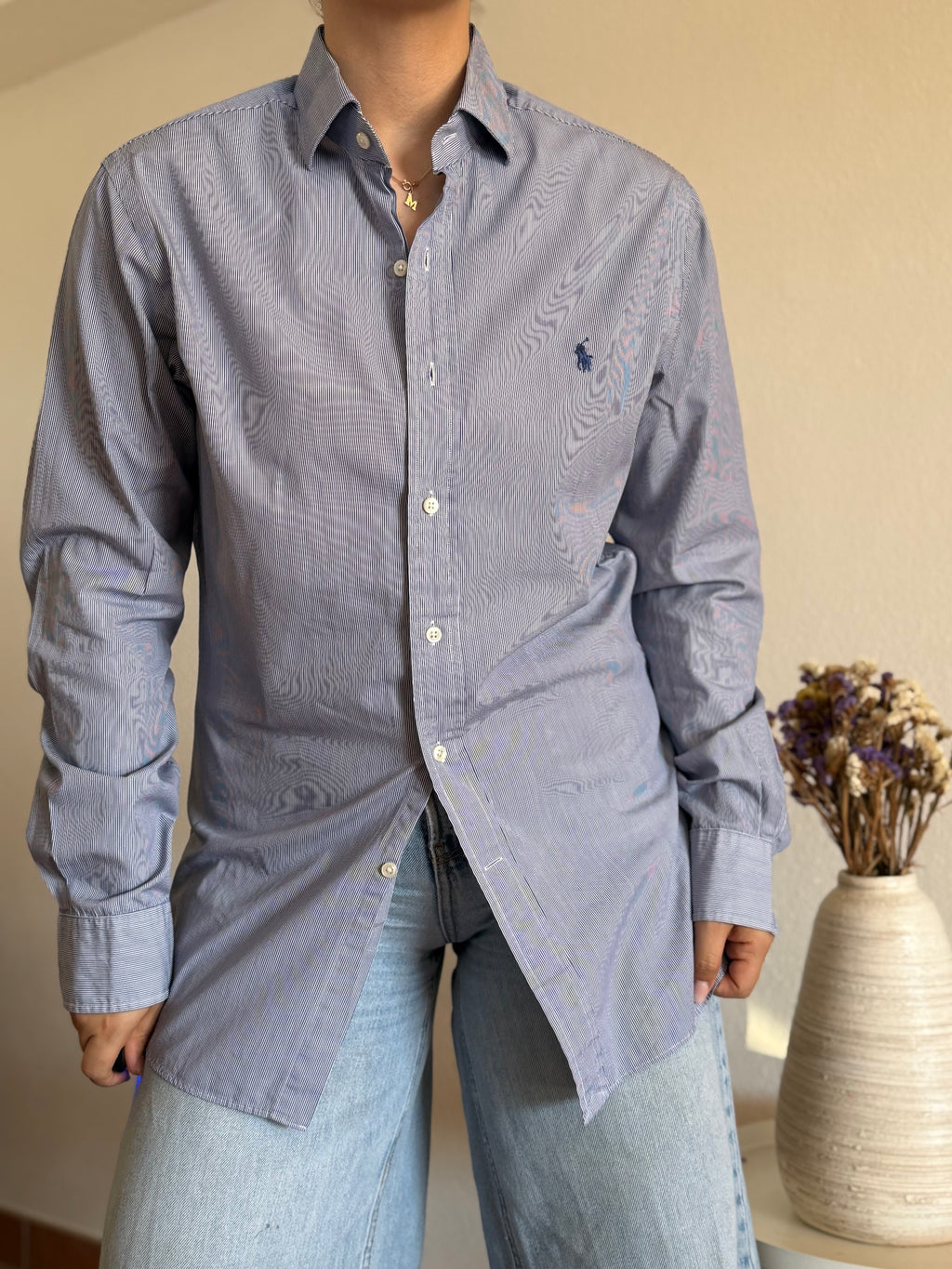 Camisa Polo Ralph Lauren Blue Micro-Pinstripe – Slim Fit (Vintage)