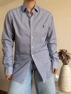 Camisa Polo Ralph Lauren Blue Micro-Pinstripe – Slim Fit (Vintage)