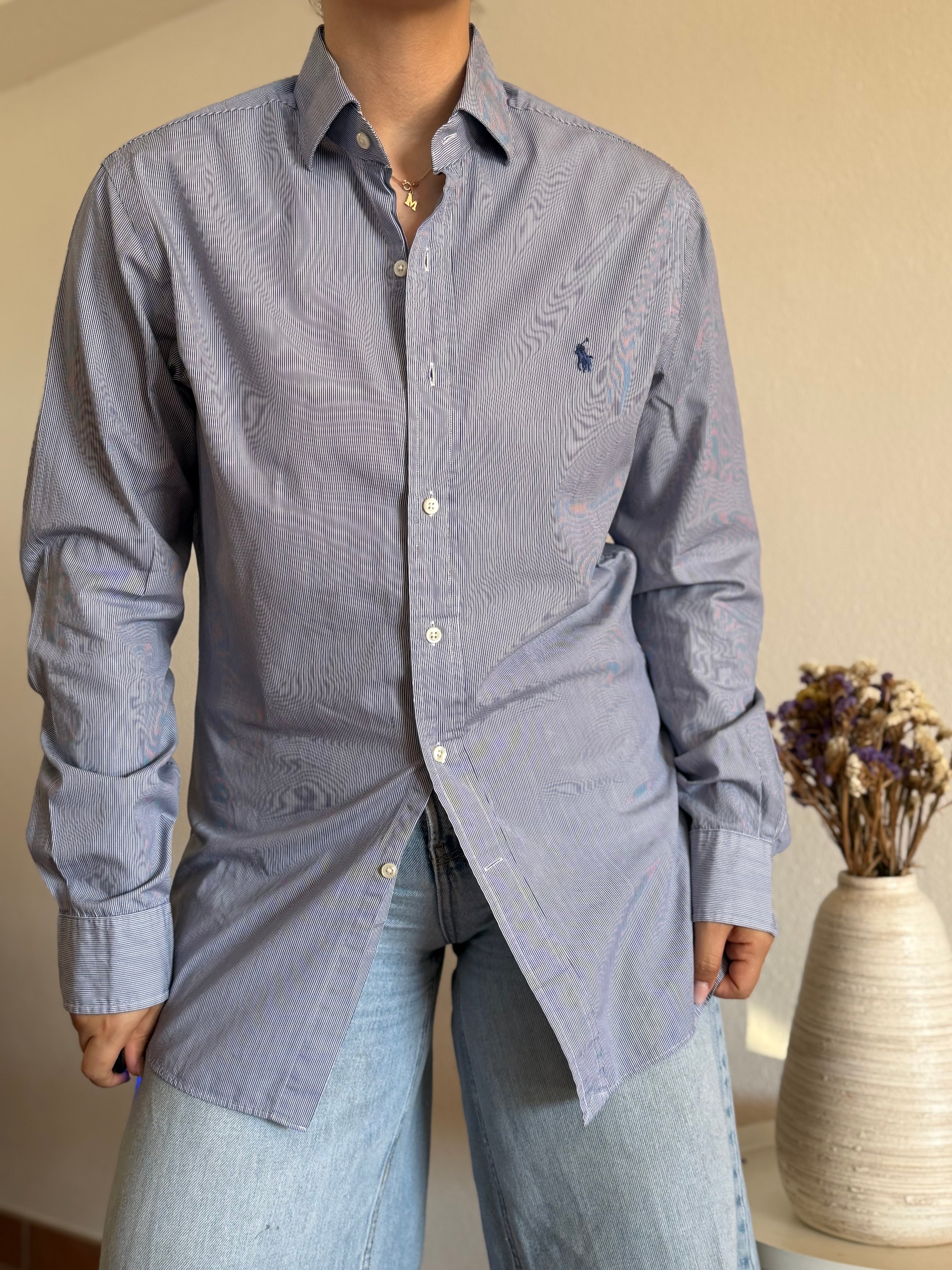 Camisa Polo Ralph Lauren Blue Micro-Pinstripe – Slim Fit (Vintage)