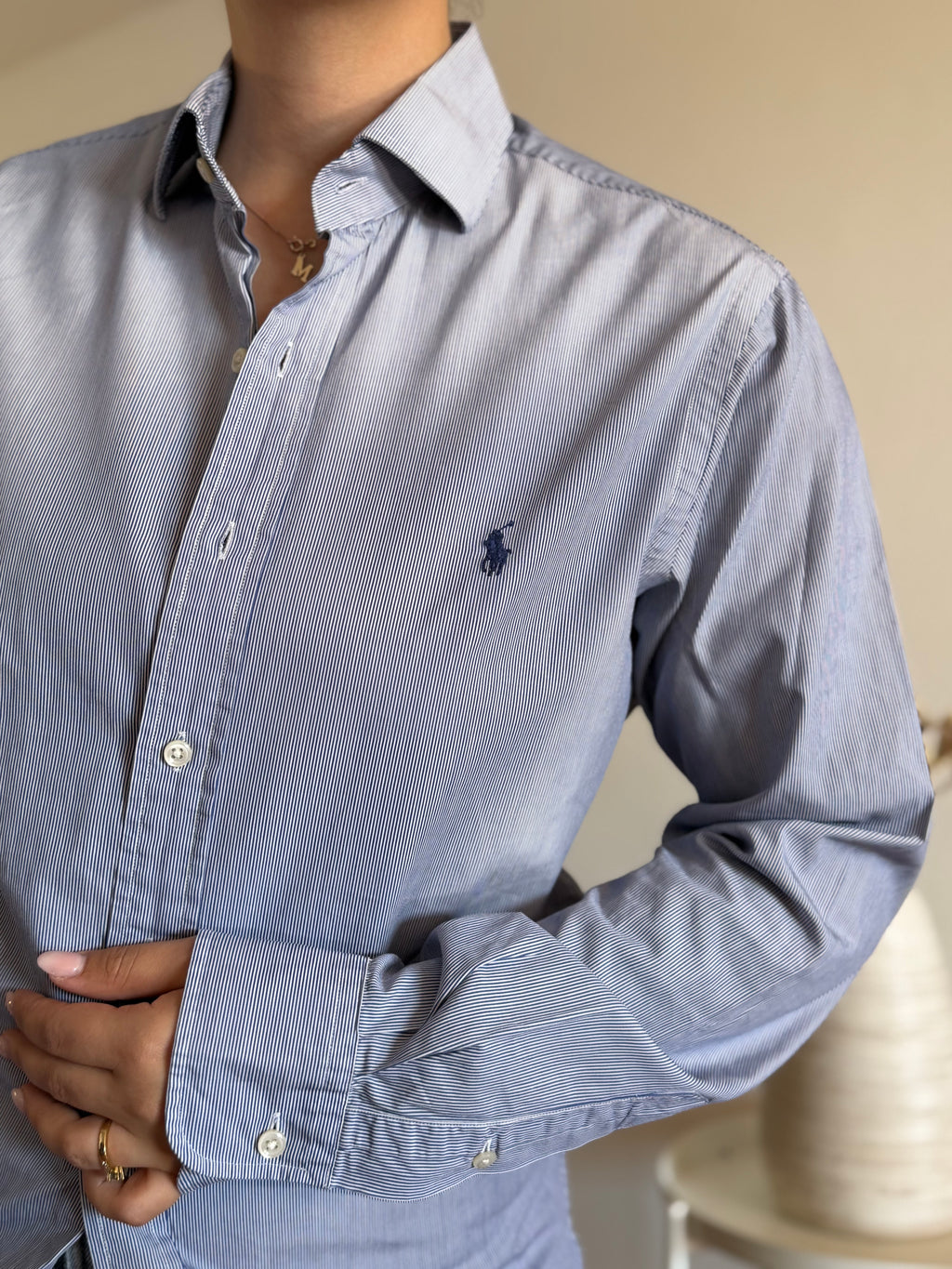 Camisa Polo Ralph Lauren Blue Micro-Pinstripe – Slim Fit (Vintage)