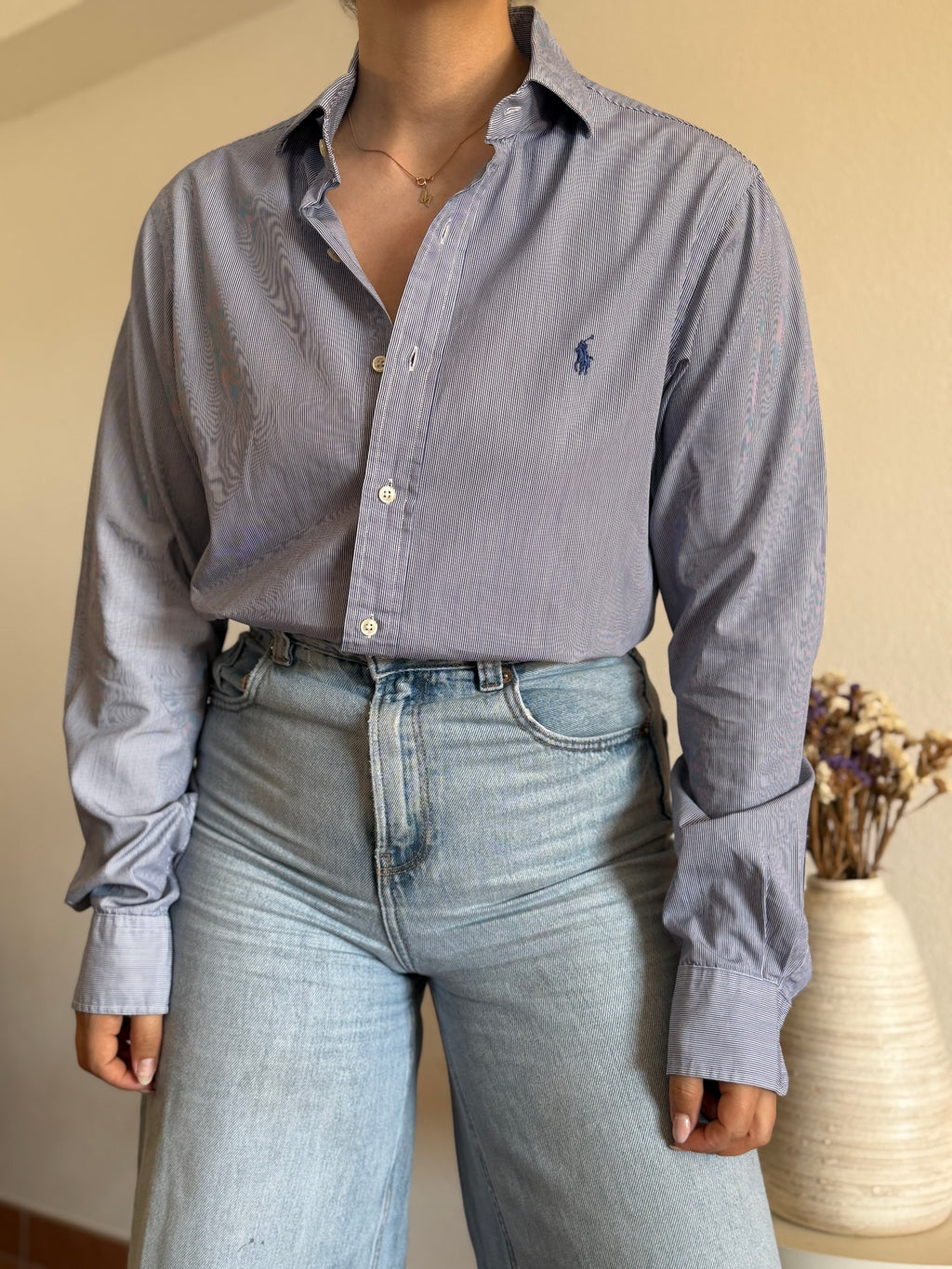 Camisa Polo Ralph Lauren Blue Micro-Pinstripe – Slim Fit (Vintage)