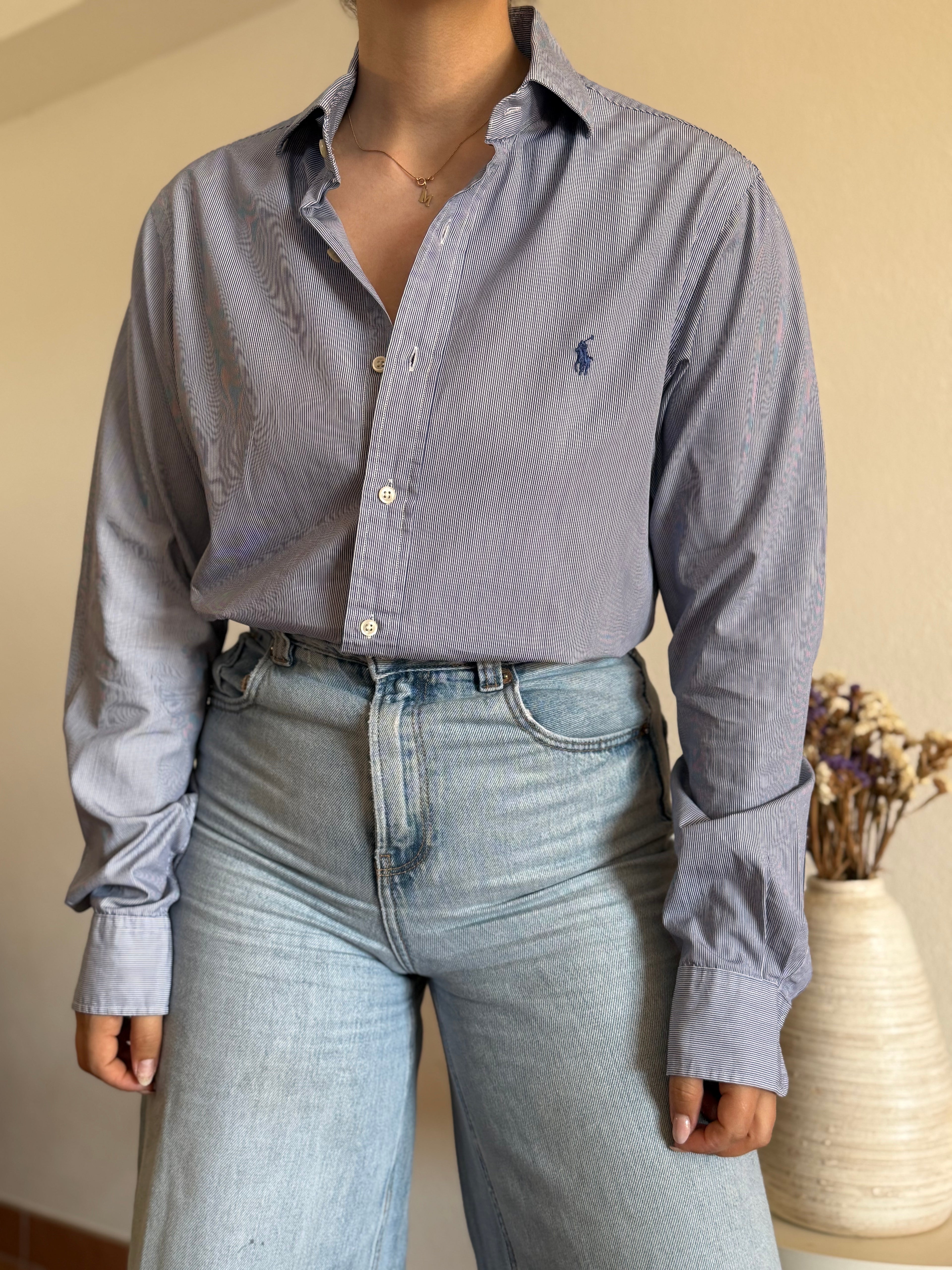 Camisa Polo Ralph Lauren Blue Micro-Pinstripe – Slim Fit (Vintage)