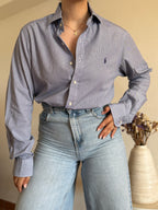 Camisa Polo Ralph Lauren Blue Micro-Pinstripe – Slim Fit (Vintage)