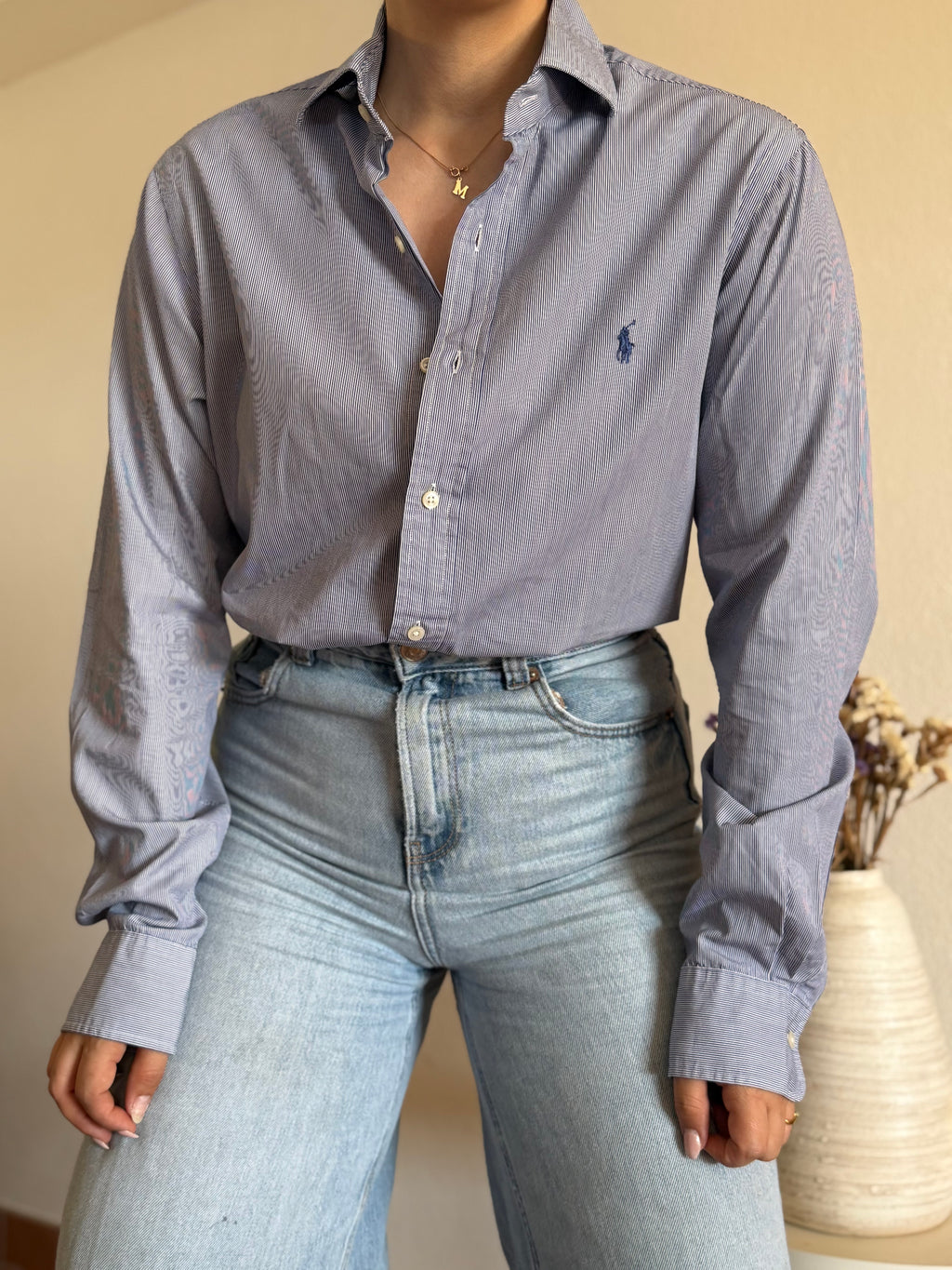 Camisa Polo Ralph Lauren Blue Micro-Pinstripe – Slim Fit (Vintage)