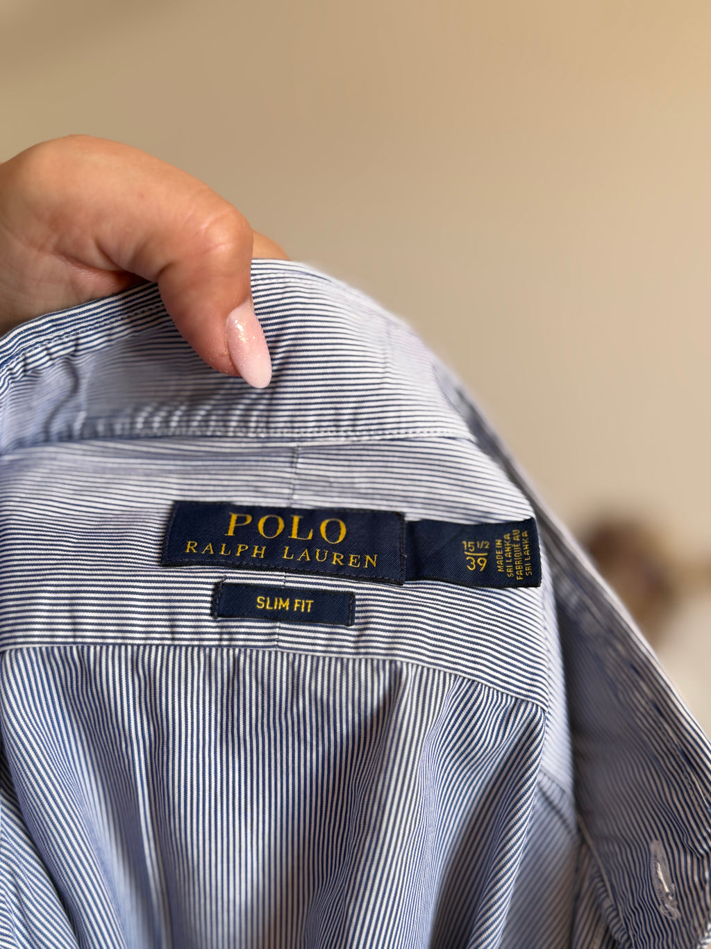 Camisa Polo Ralph Lauren Blue Micro-Pinstripe – Slim Fit (Vintage)