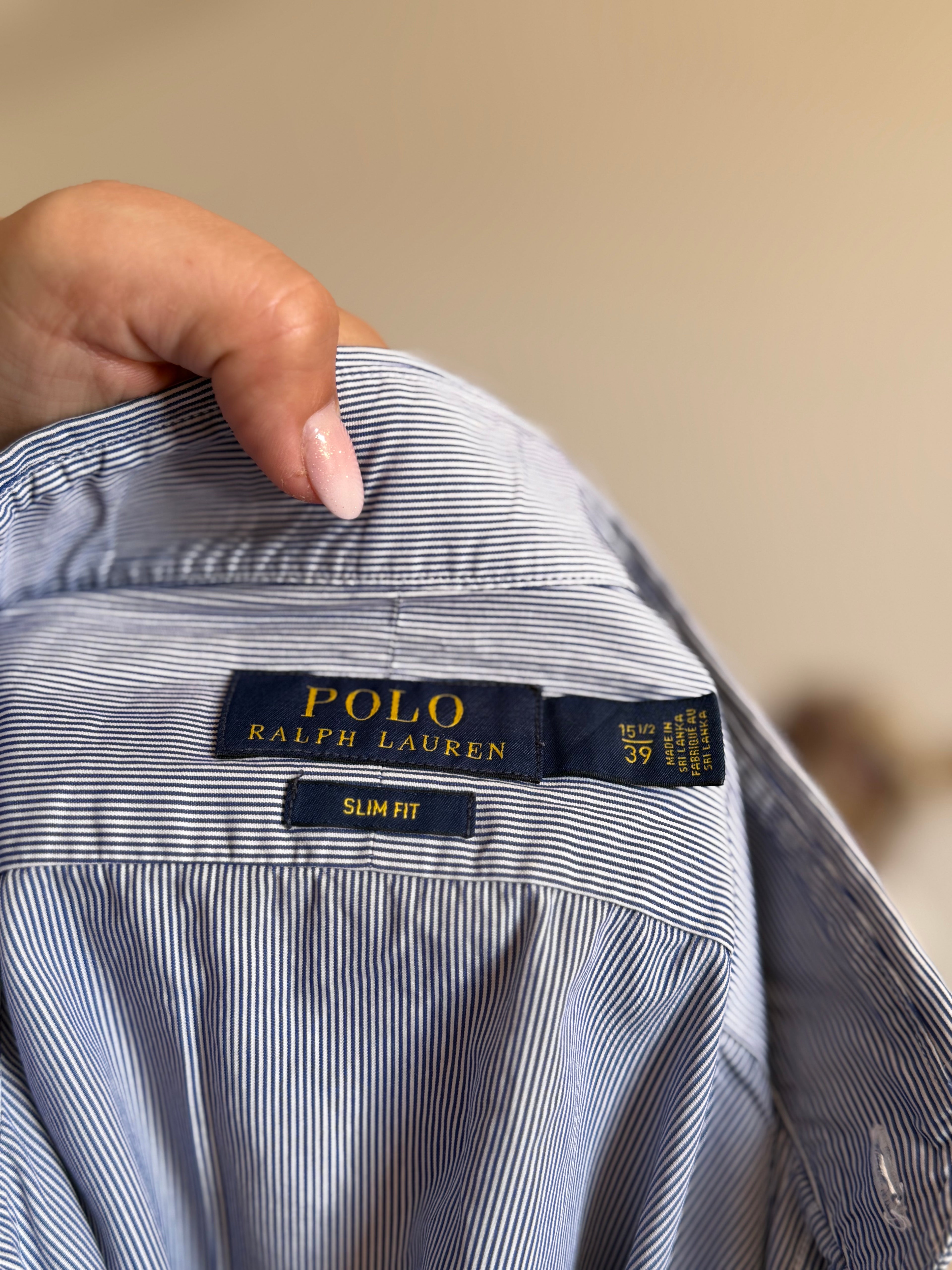 Camisa Polo Ralph Lauren Blue Micro-Pinstripe – Slim Fit (Vintage)