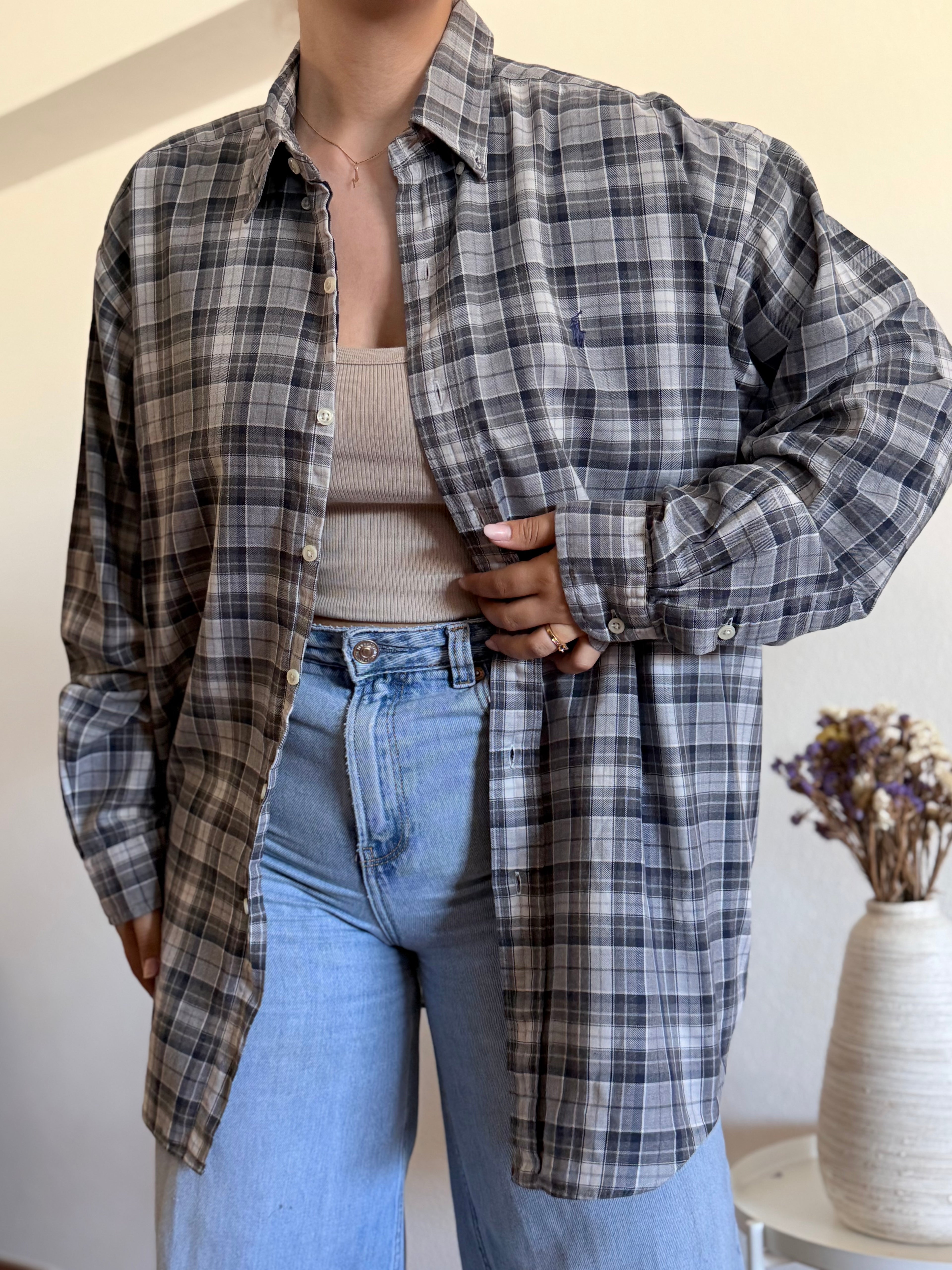 Camisa Polo Ralph Lauren Grey Plaid – BLAKE Fit (Vintage)