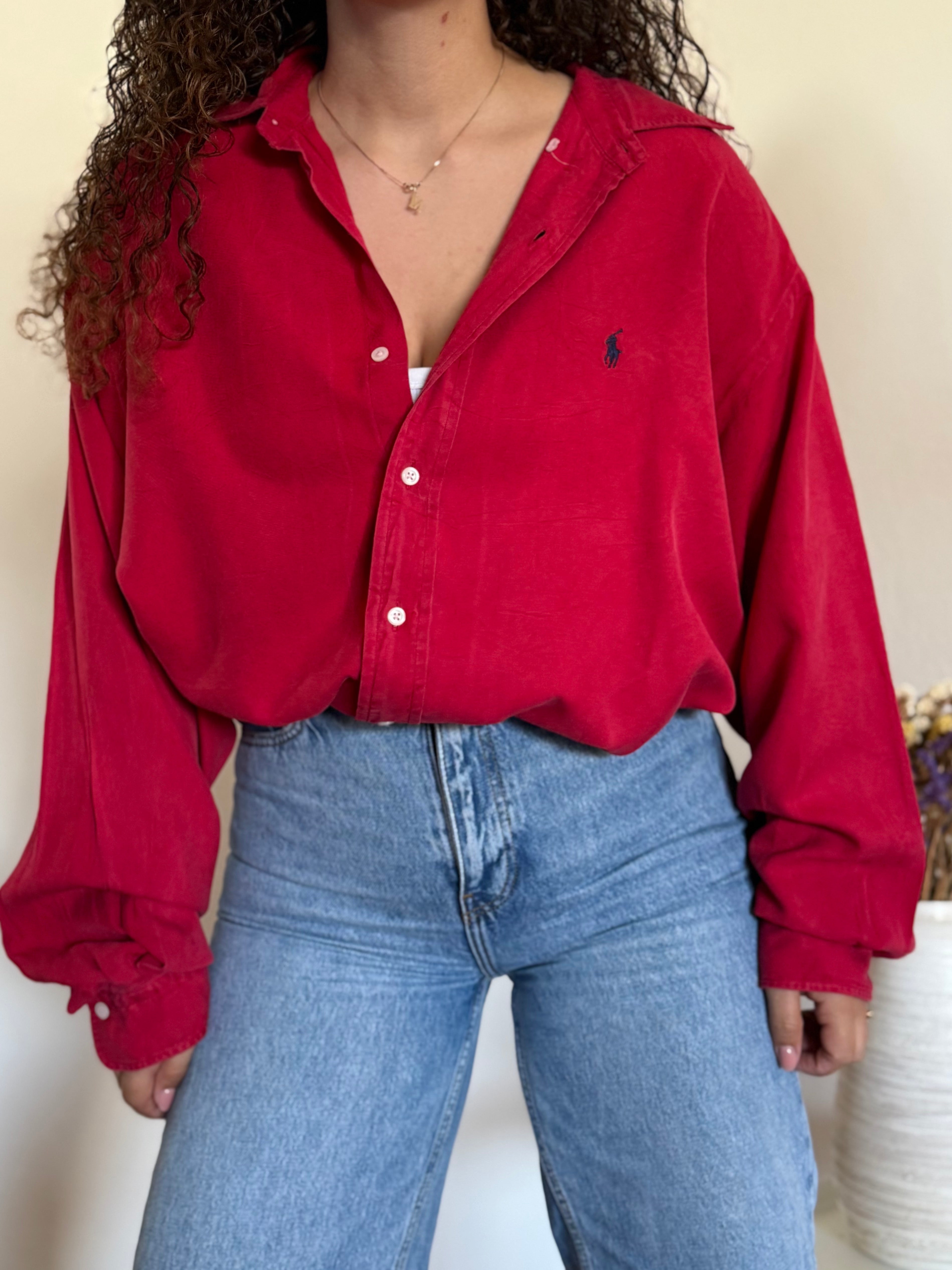 Camisa Ralph Lauren Vermelha em Seda – Tam. XL (Excellent Vintage Condition)