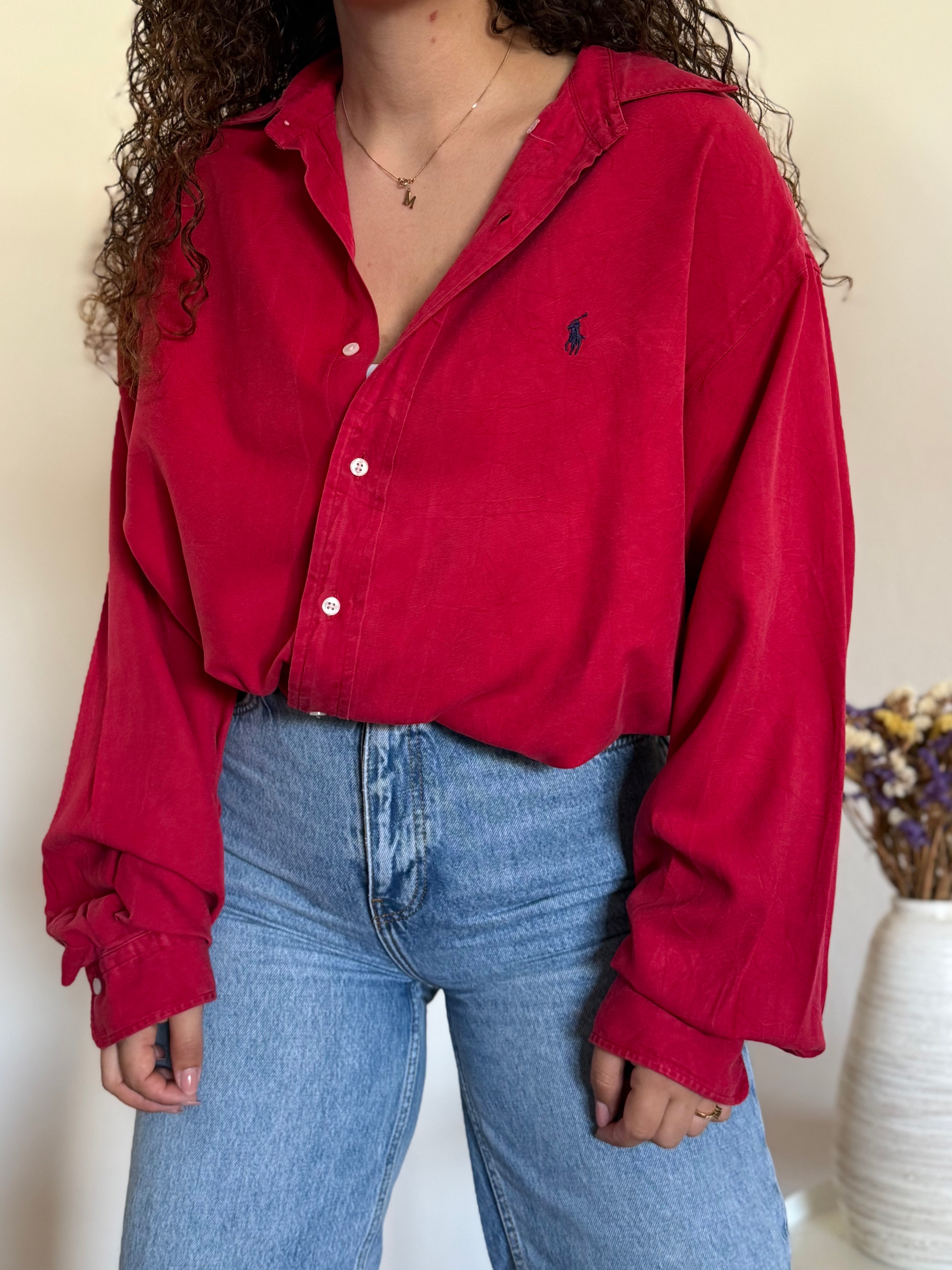 Camisa Ralph Lauren Vermelha em Seda – Tam. XL (Excellent Vintage Condition)