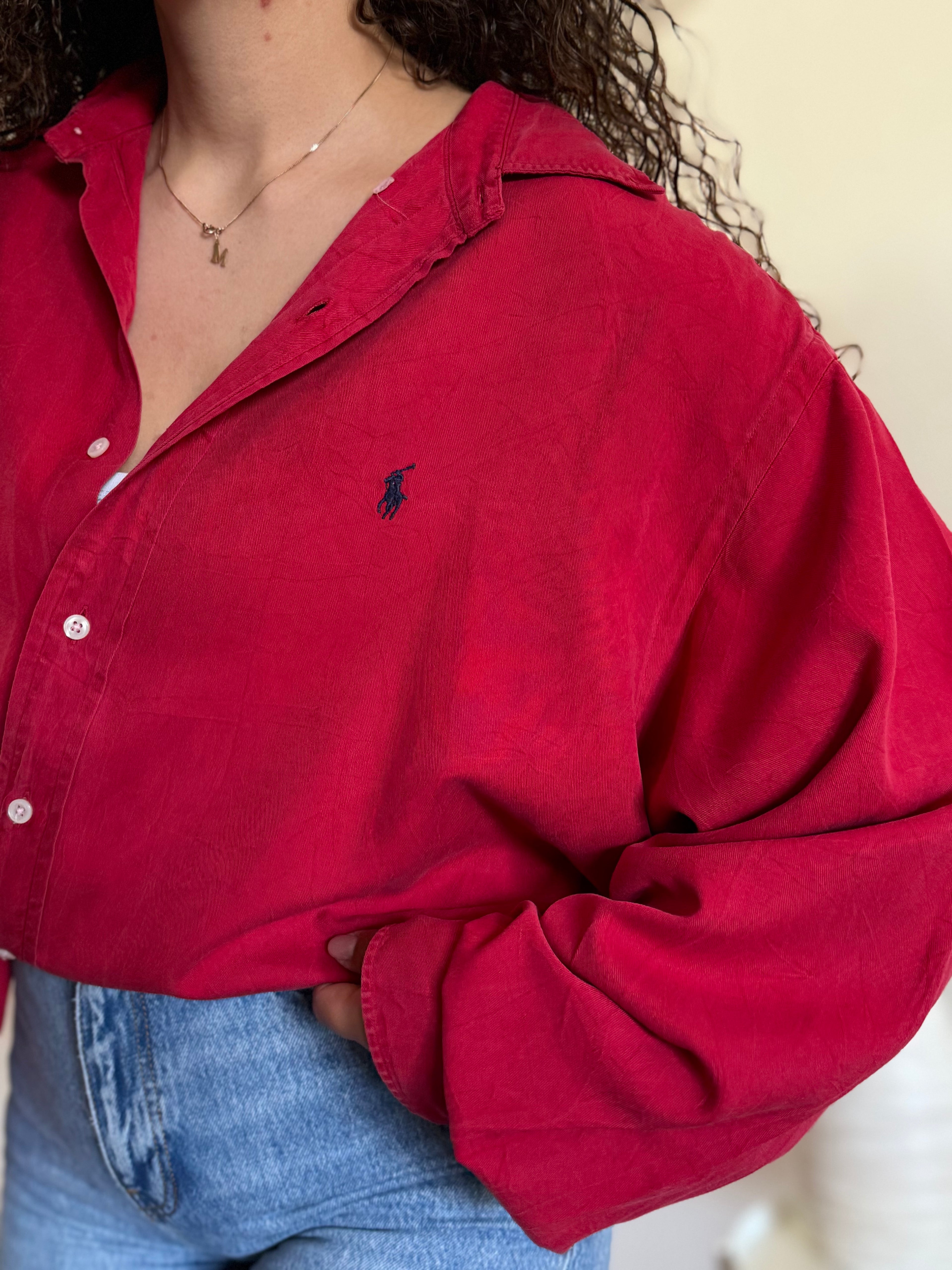 Camisa Ralph Lauren Vermelha em Seda – Tam. XL (Excellent Vintage Condition)