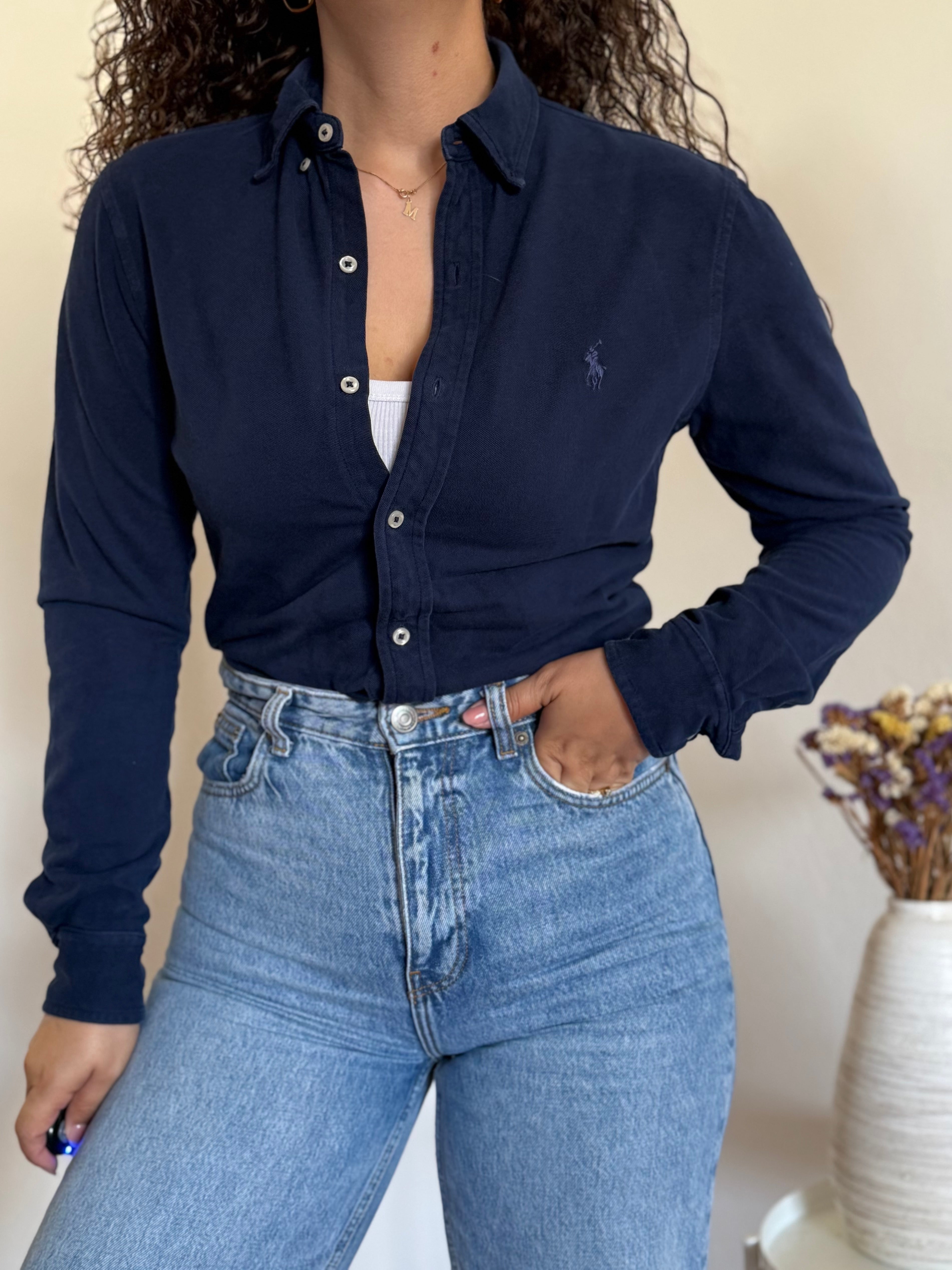 Camisa Ralph Lauren Navy Featherweight Mesh – Tam. XS (Excellent Vintage Condition)