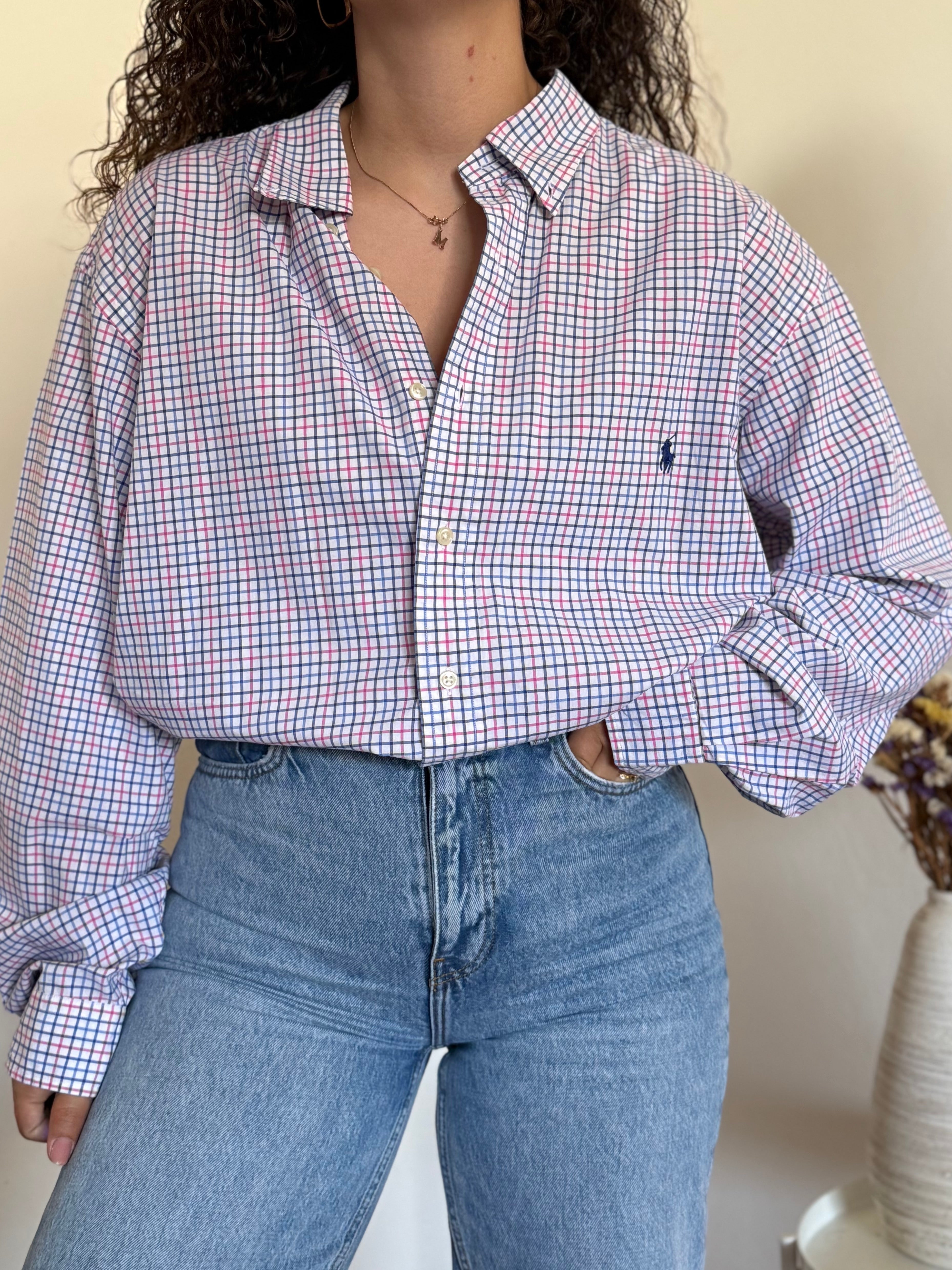 Camisa Ralph Lauren Vintage – Padrão Check Rosa e Azul – Tam. 2XB (Oversized)