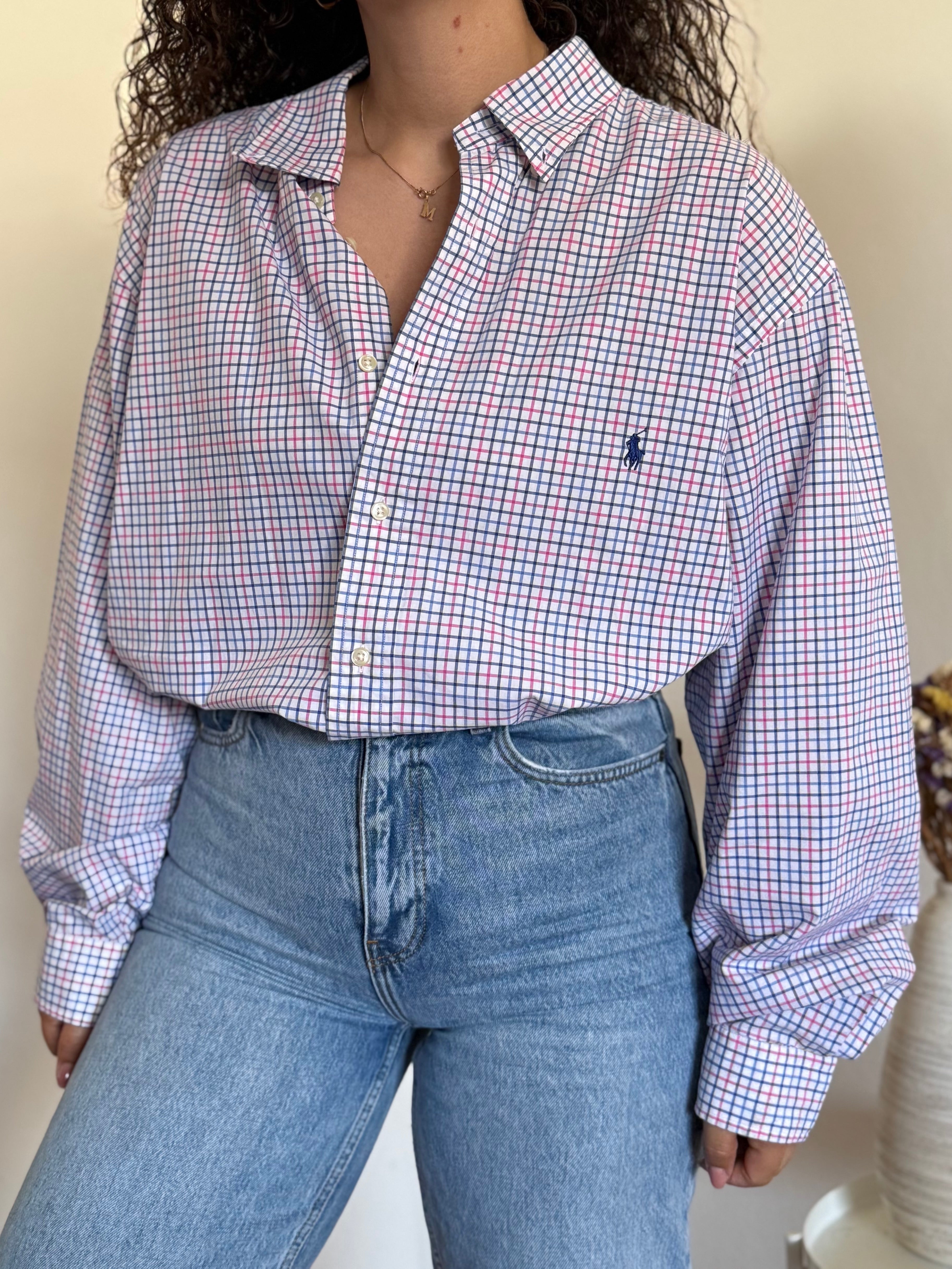 Camisa Ralph Lauren Vintage – Padrão Check Rosa e Azul – Tam. 2XB (Oversized)