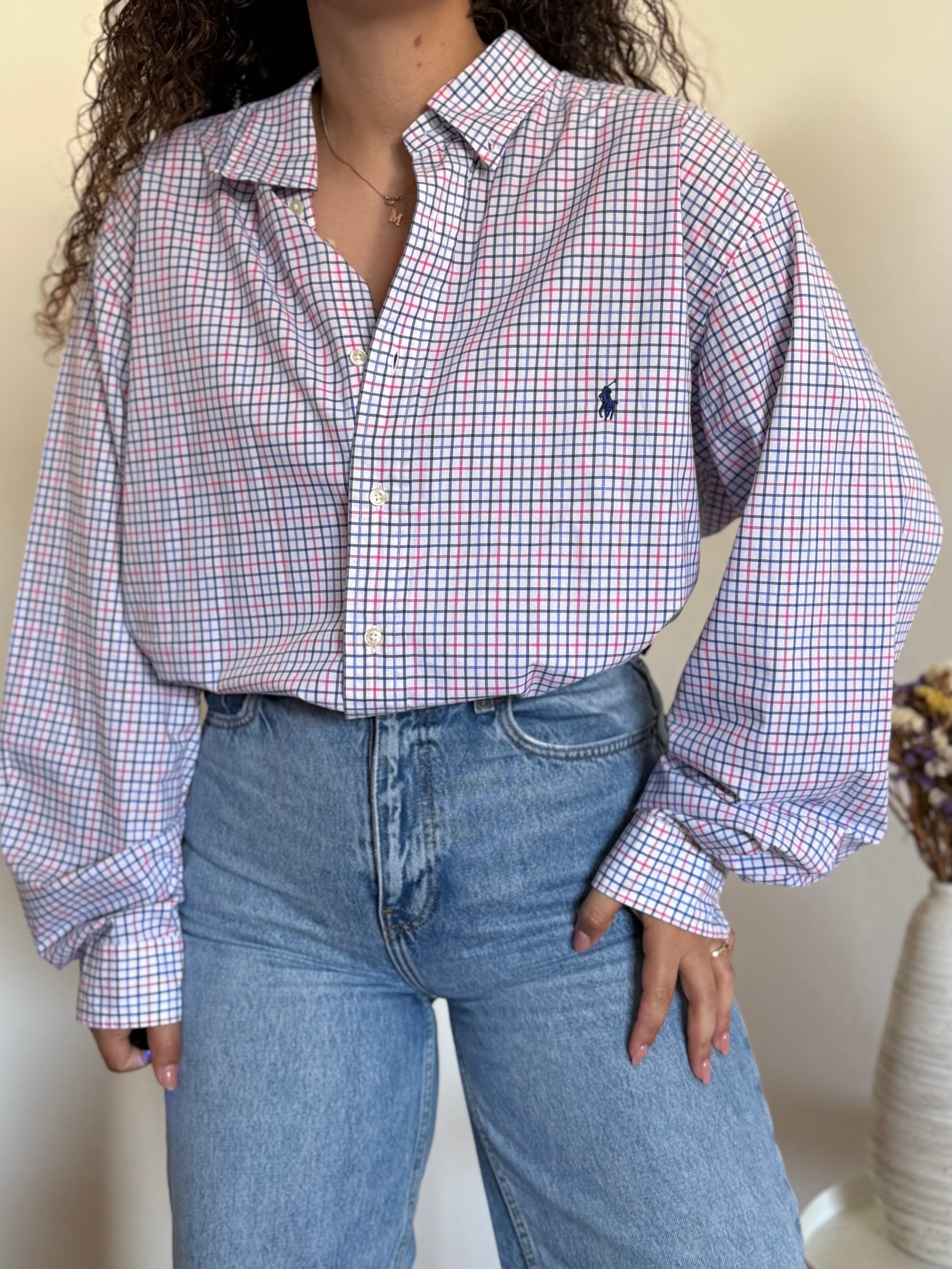 Camisa Ralph Lauren Vintage – Padrão Check Rosa e Azul – Tam. 2XB (Oversized)