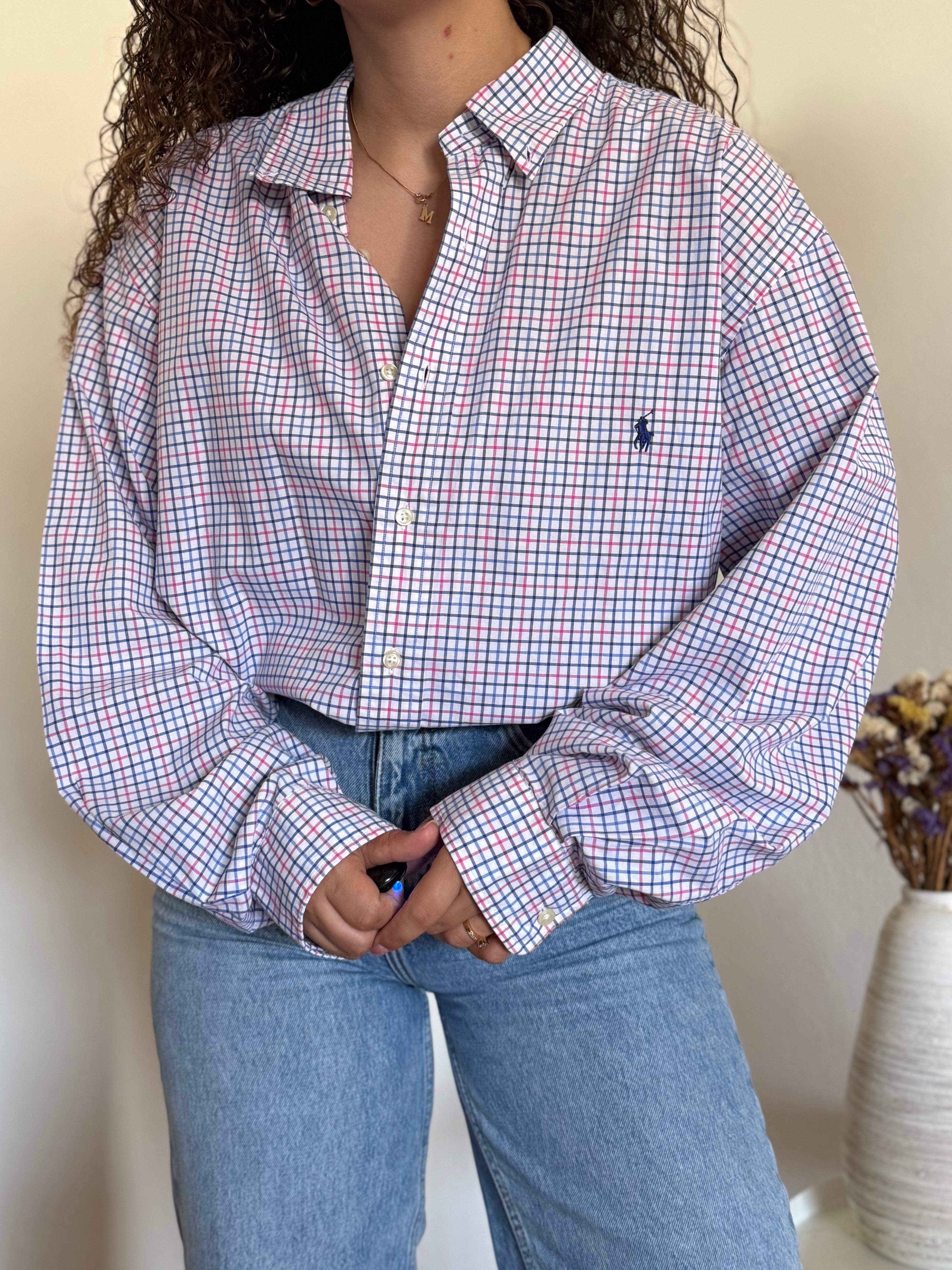 Camisa Ralph Lauren Vintage – Padrão Check Rosa e Azul – Tam. 2XB (Oversized)