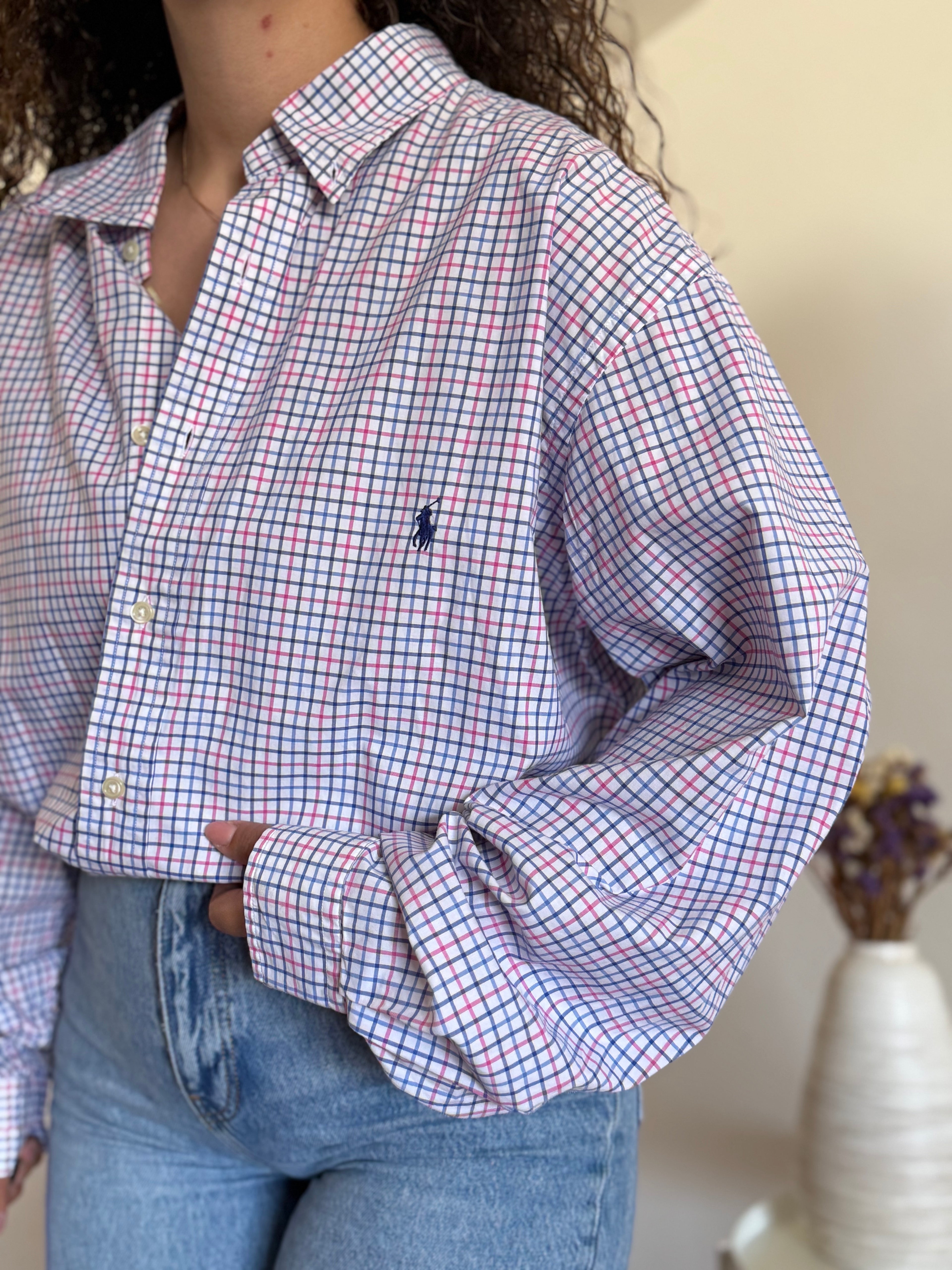 Camisa Ralph Lauren Vintage – Padrão Check Rosa e Azul – Tam. 2XB (Oversized)
