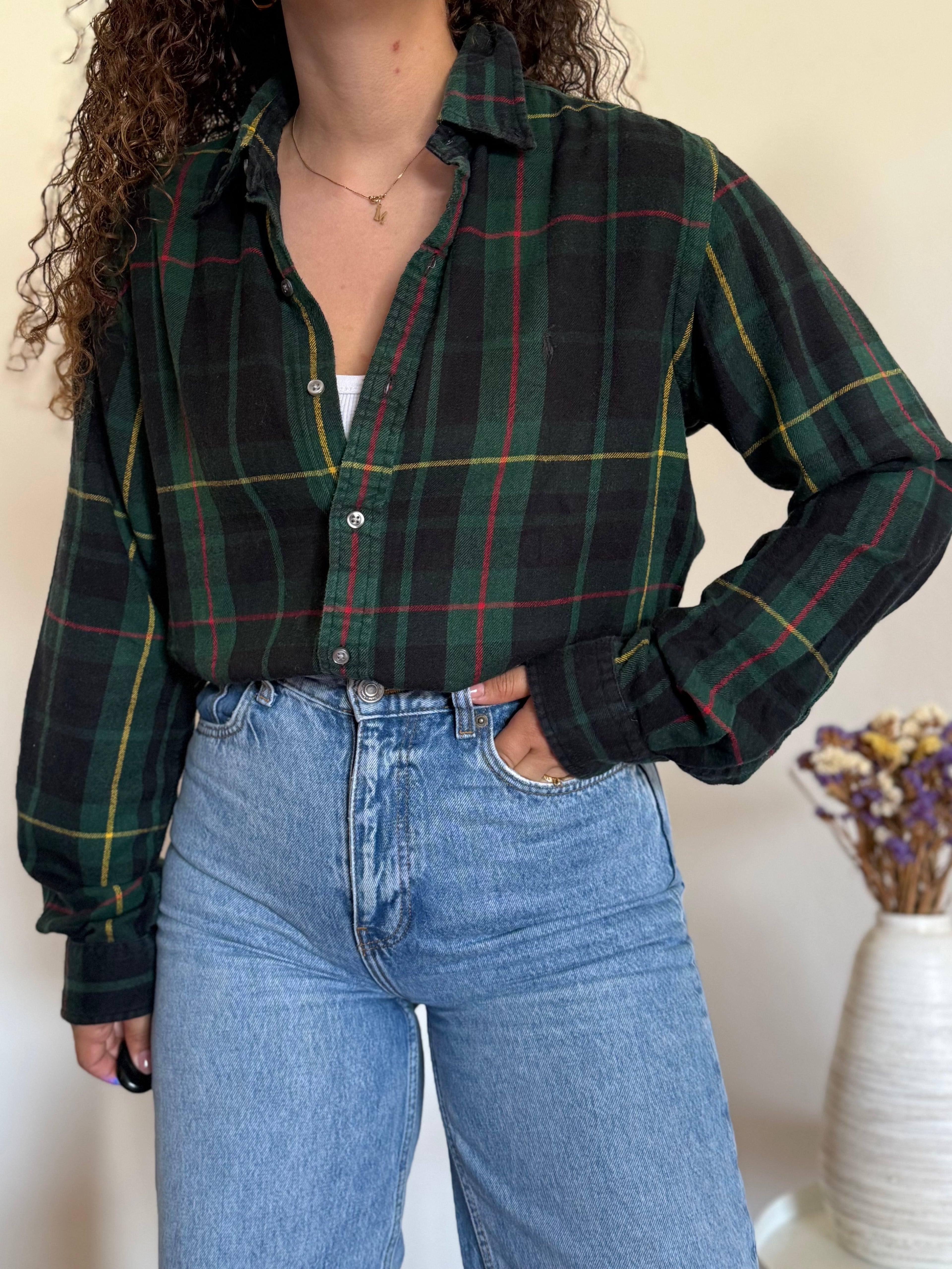 Camisa Polo Ralph Lauren Vintage Flannel Tartan Verde/Vermelho - Tam. M