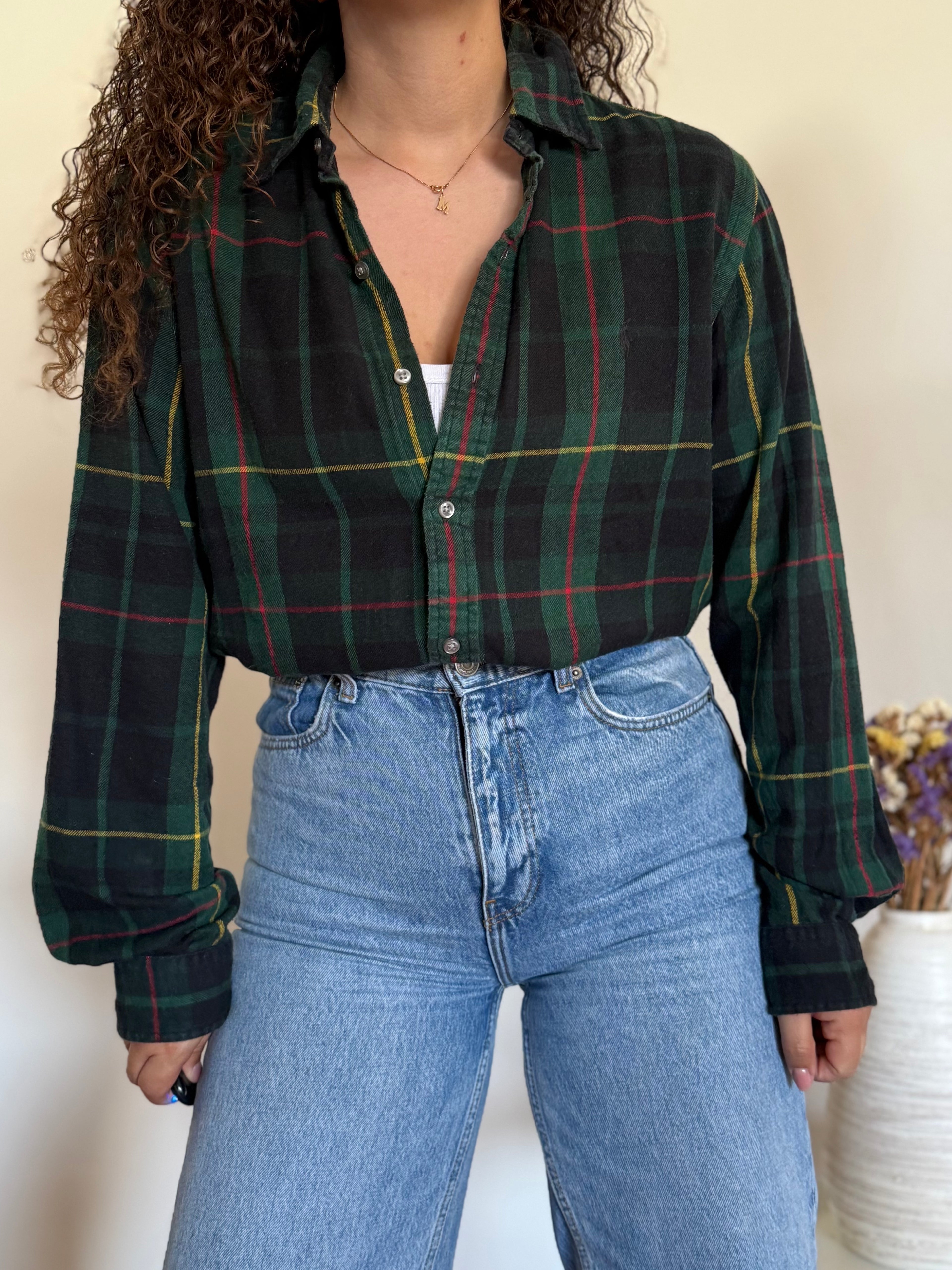 Camisa Polo Ralph Lauren Vintage Flannel Tartan Verde/Vermelho - Tam. M